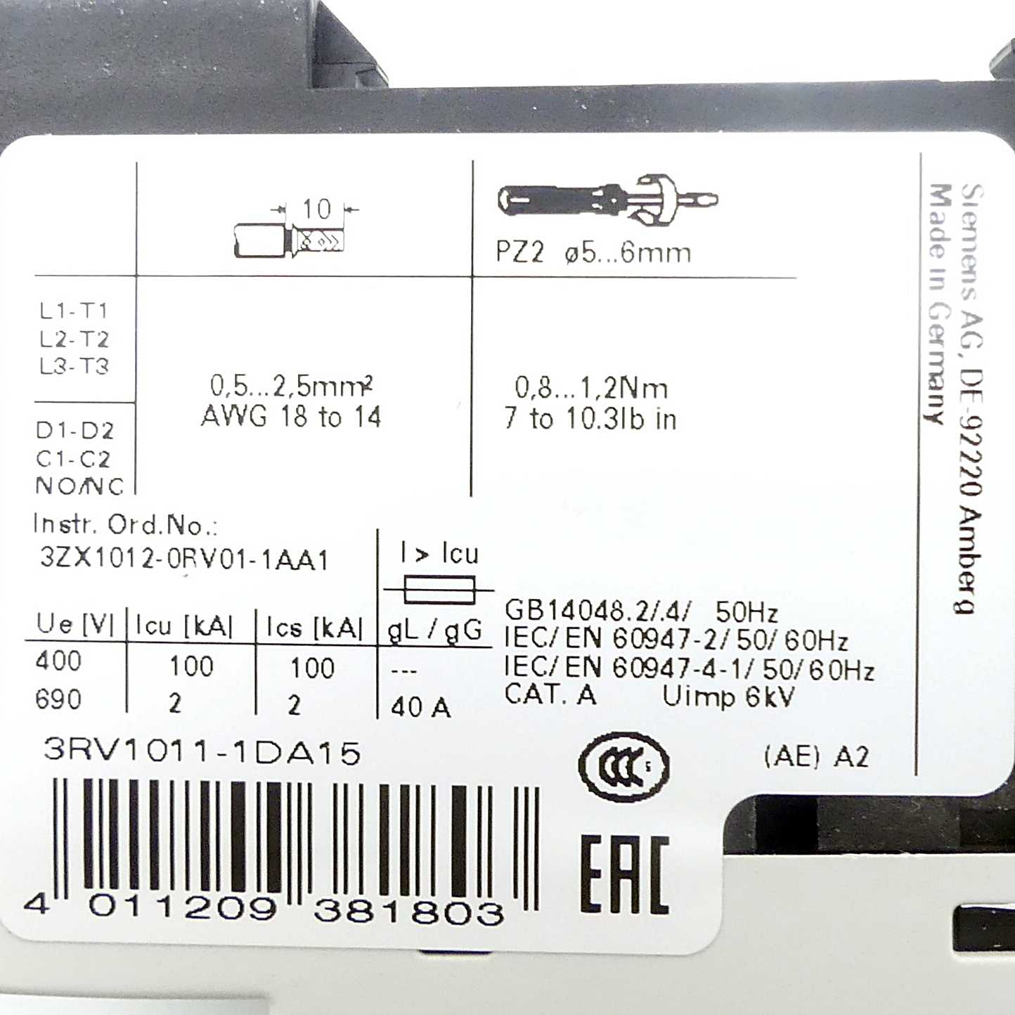 Circuit Breaker 3RV1011-1DA15 