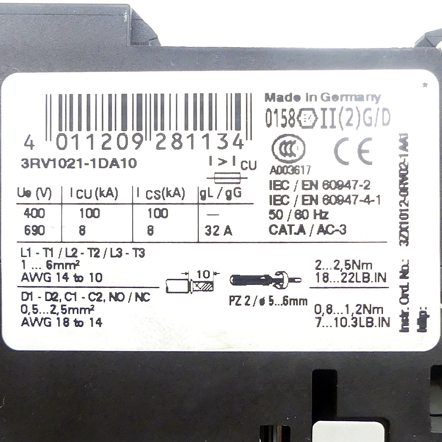 Circuit Breaker 3RV1021-1DA10 