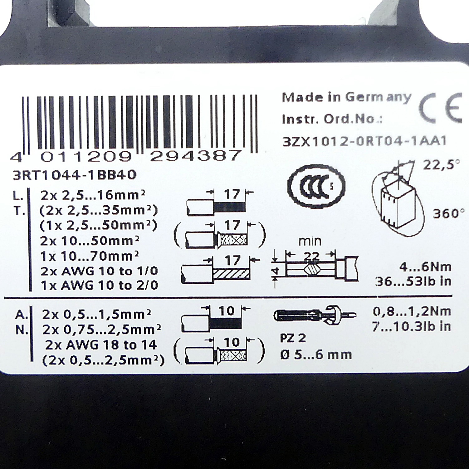 Power contactor 3RT1044-1BB40