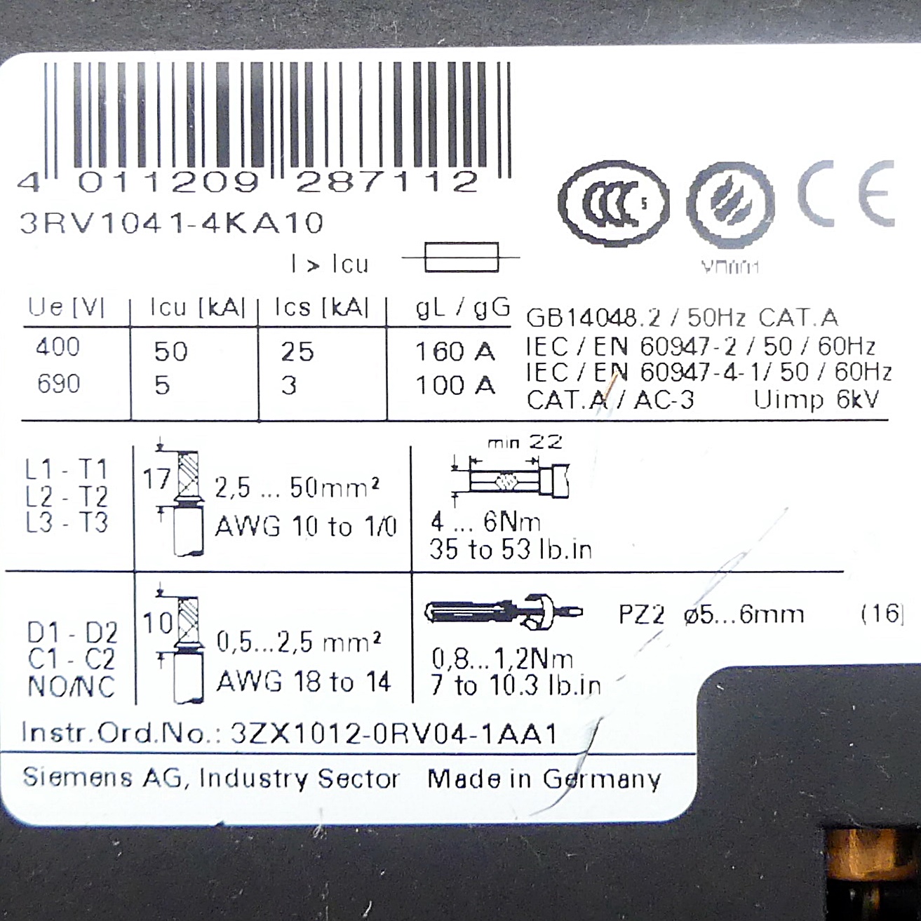 Leistungsschalter 3RV1041-4KA10 