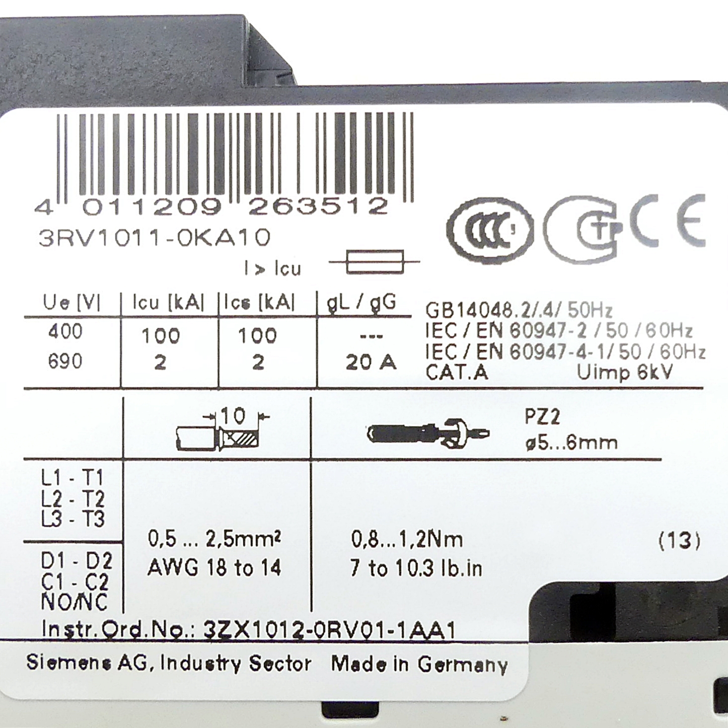 Sirius Leistungsschalter 3RV1011-0KA10