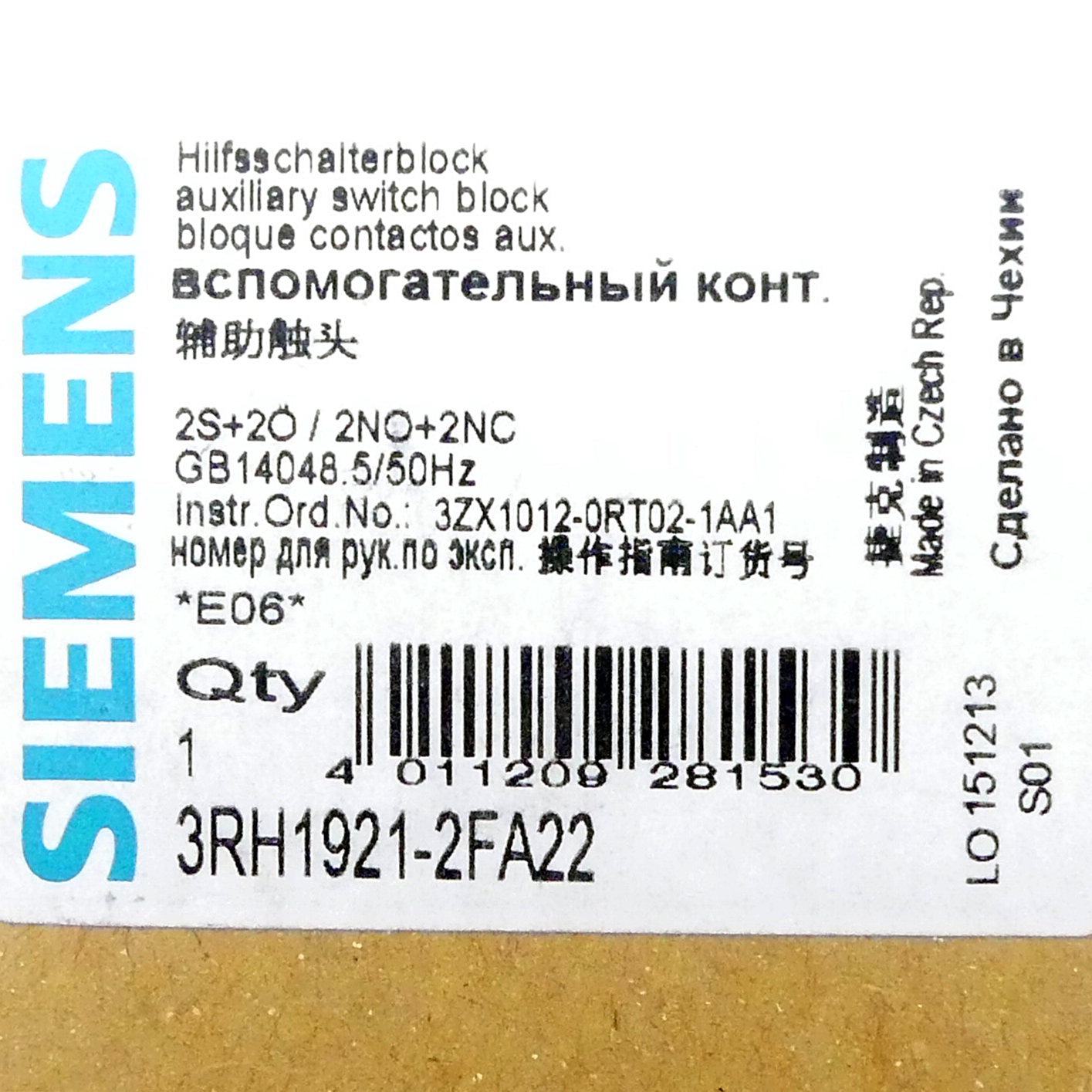 4 Stück Hilfsschalterblock 3RH1921-2FA22 Neu OVP