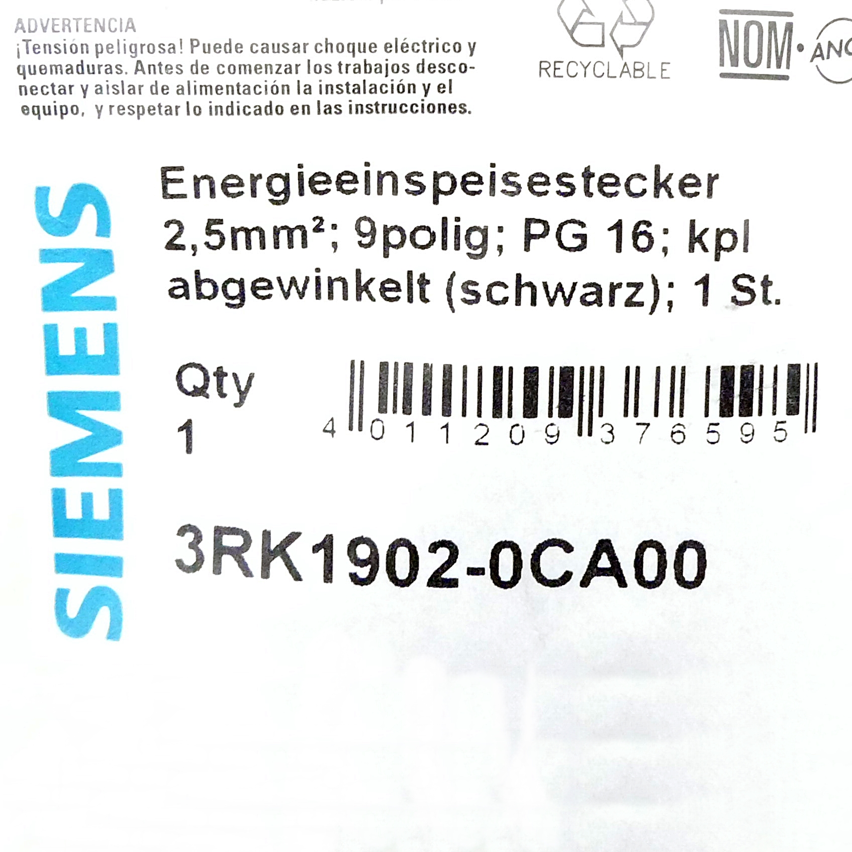 2 Stück Energieeinspeisestecker 3RK1902-0CA00 