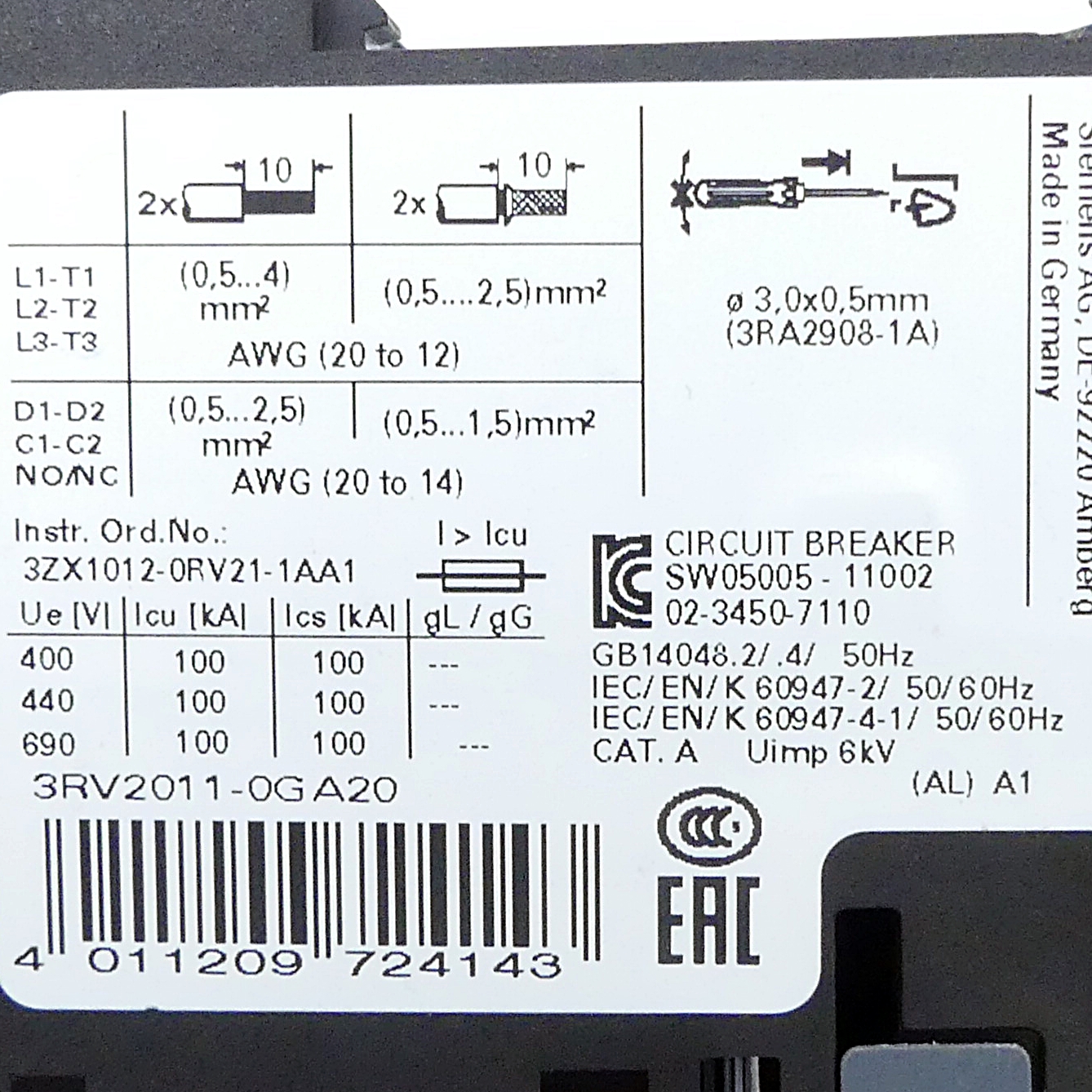 Circuit breaker 3RV2011-0GA20 