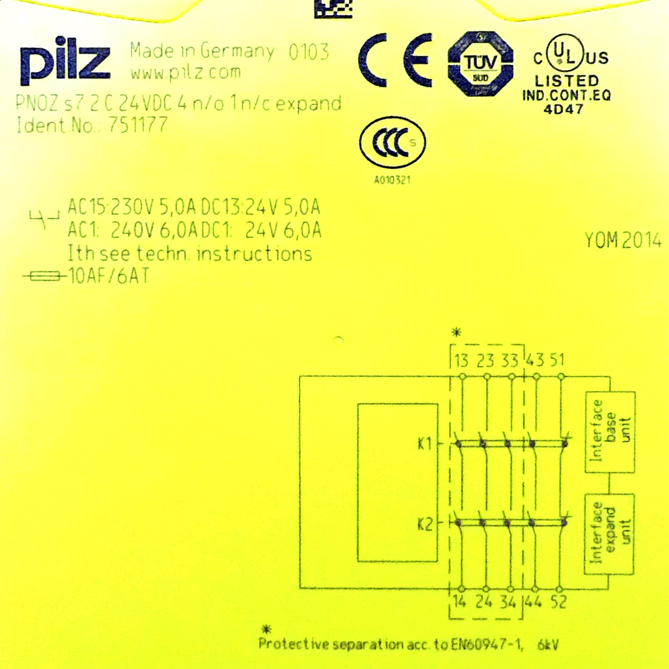 Kontakterweiterung Ausgänge: 4S, 1Ö PNOZ S7.2 C 24VDC 4N/O 1N/C EXPAND 