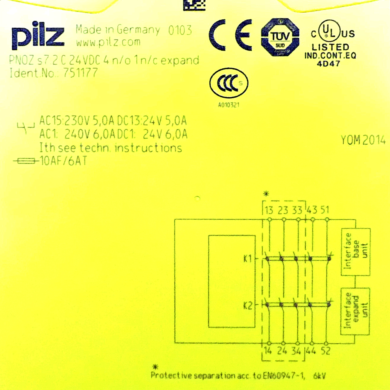 Kontakterweiterung Ausgänge: 4S, 1Ö PNOZ S7.2 C 24VDC 4N/O 1N/C EXPAND