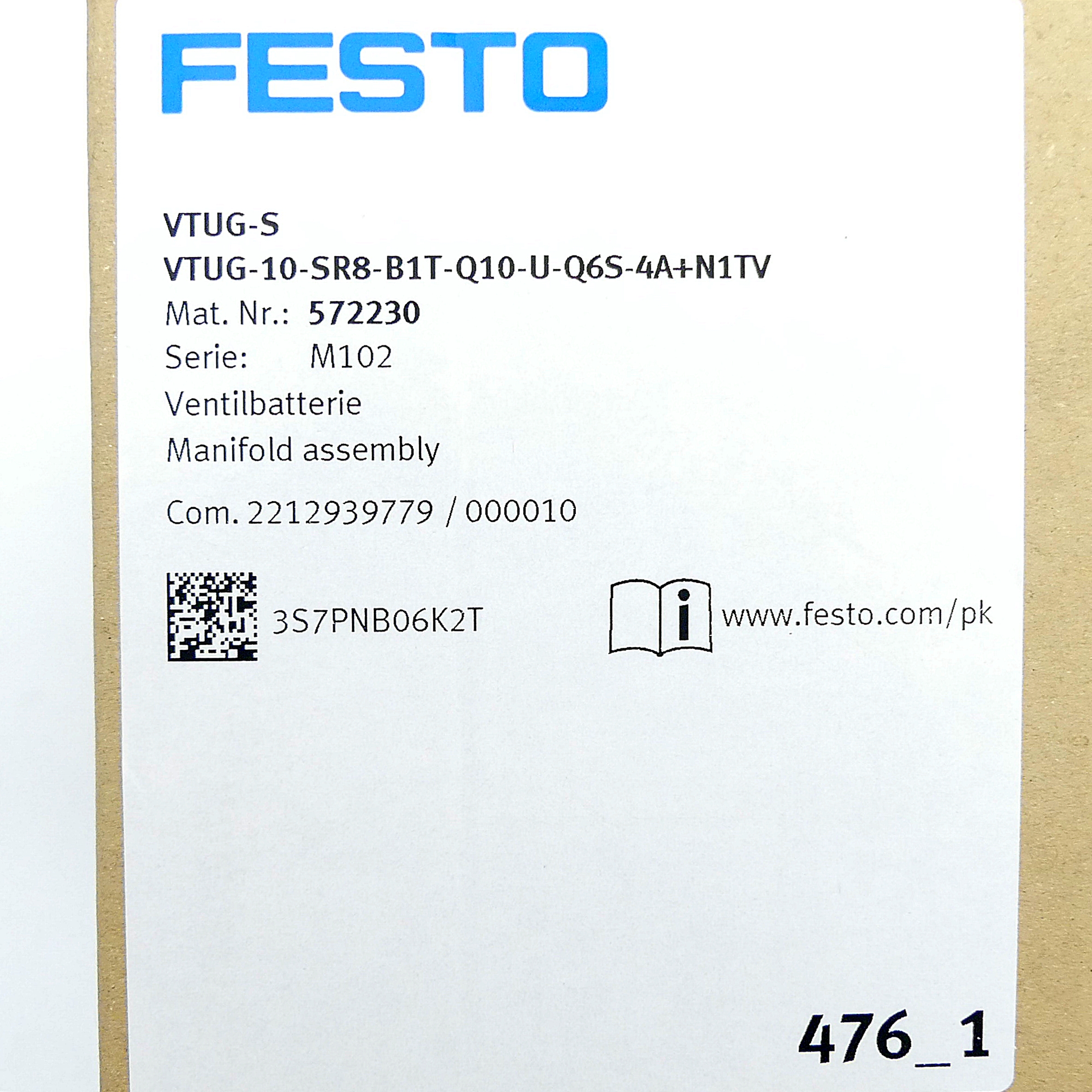 Manifold assembly VTUG-10-SR8-B1T-Q10-U-Q6S-4A+N1TV 