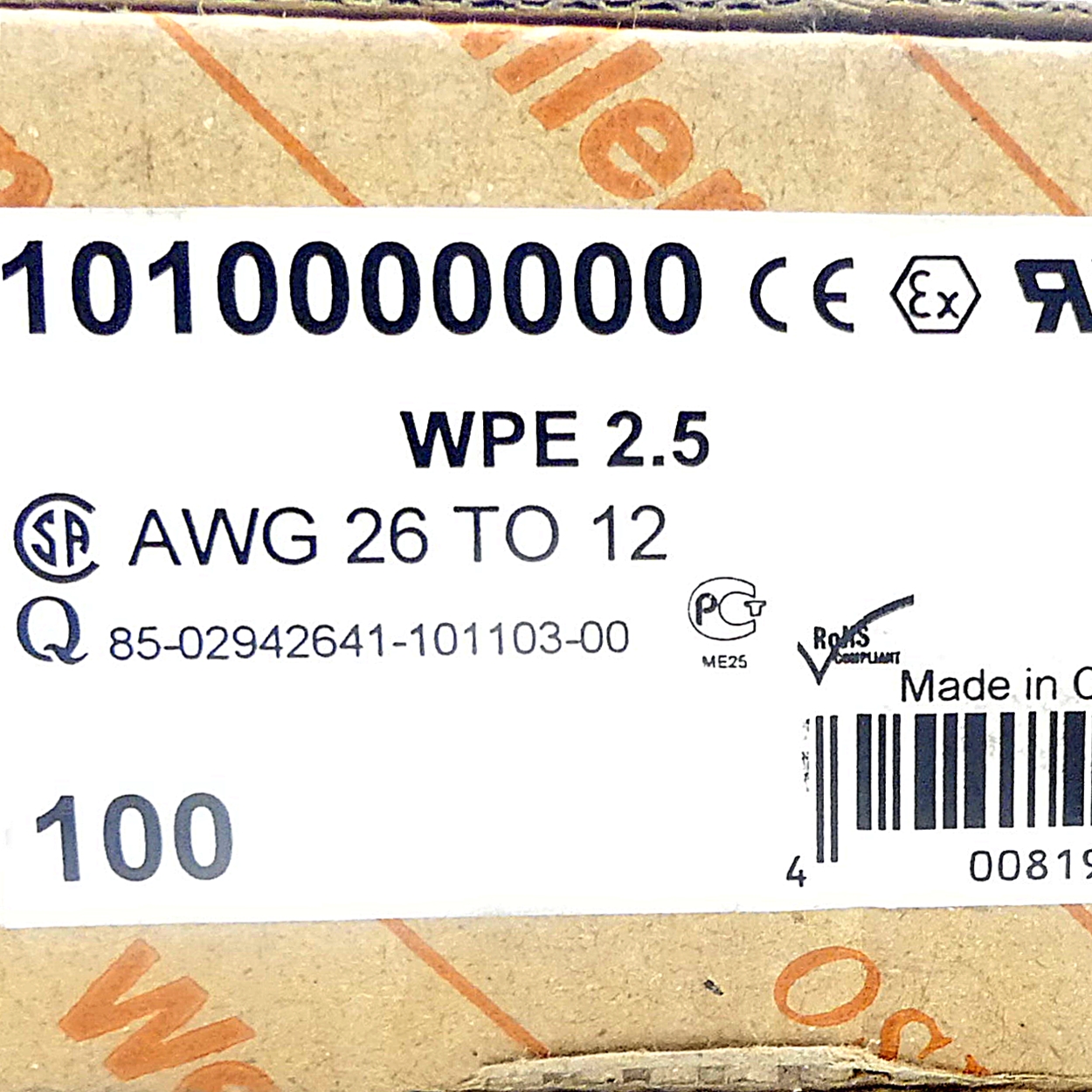 100x Schutzleiter-Reihenklemme WPE 2.5 