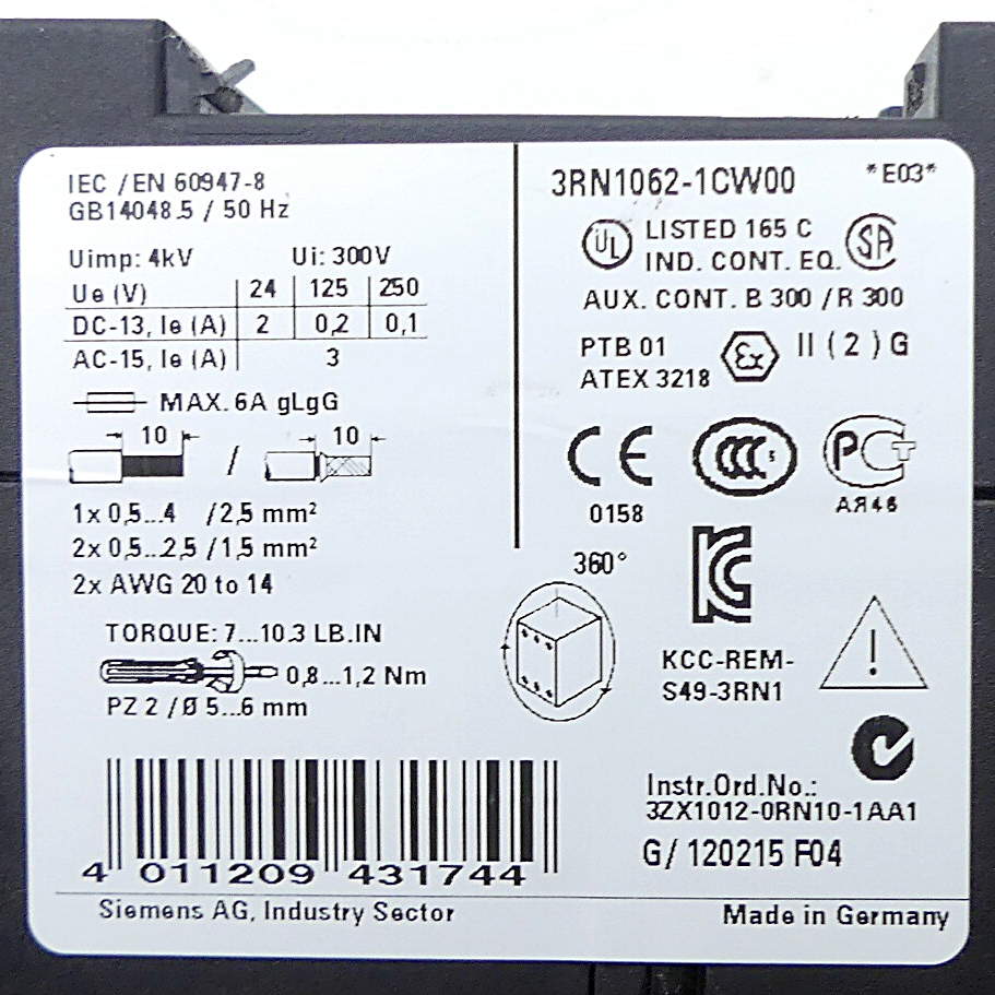Motorschutzrelais 3RN1062-1CW00 