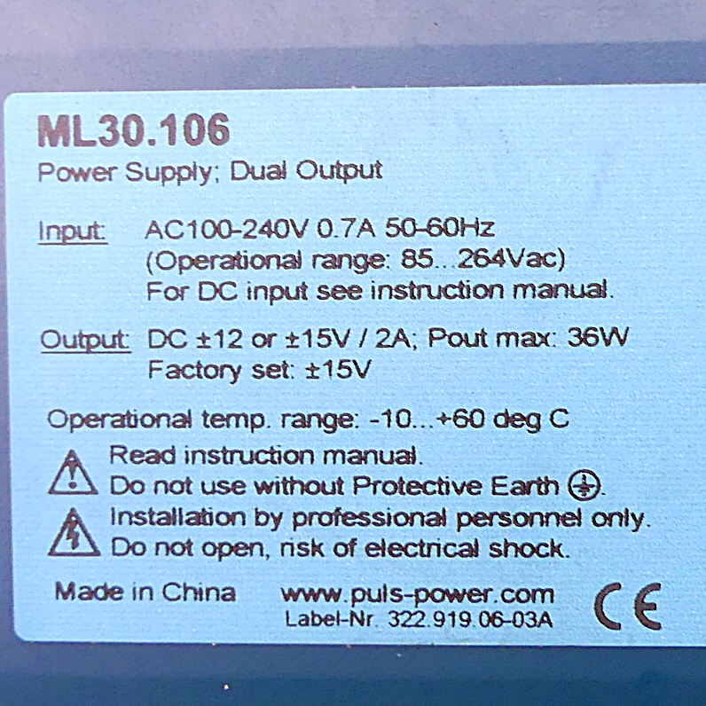 DIN rail power supply ML30.106 