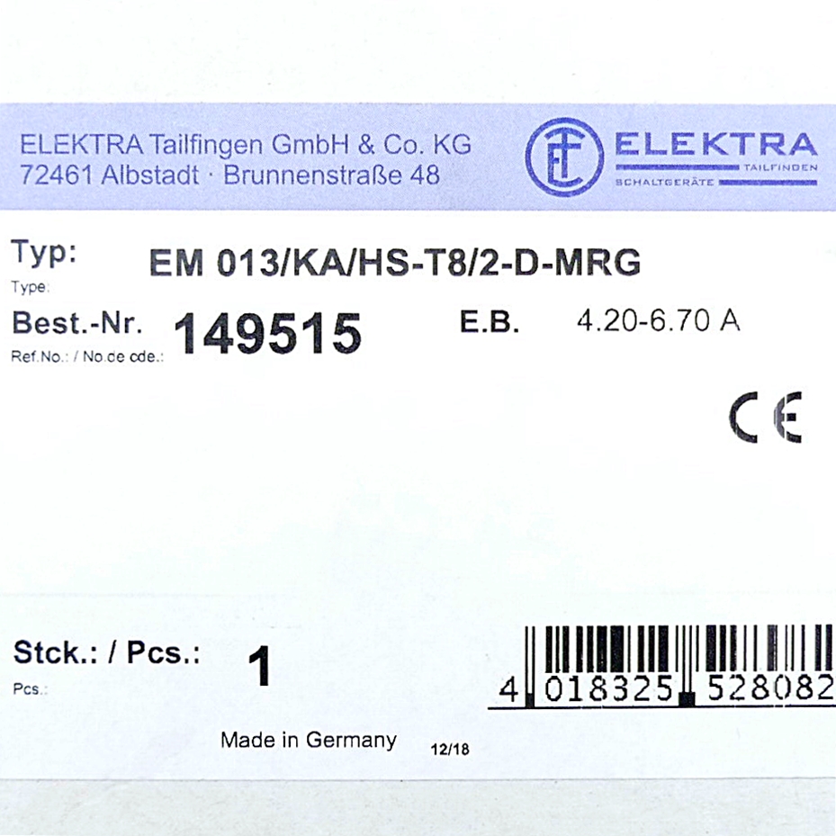Motor protection-Main-Emergency-switch EM 013/KA/HS-T8/2-D-MRG 