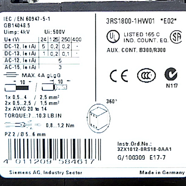 Koppelrelais 3RS1800-1HW01 