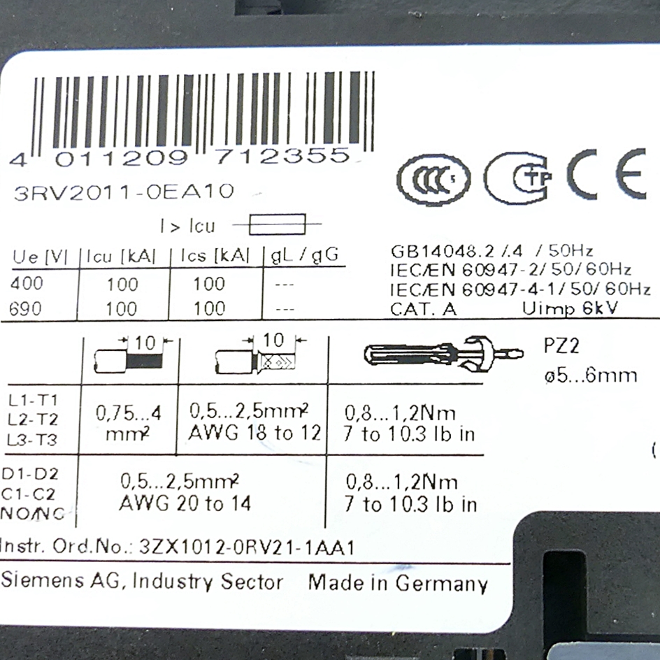 Circuit breaker 3RV2011-0EA10 Used