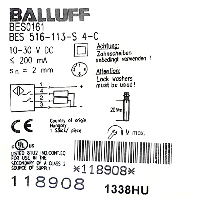 Induktiver Standardsensor BES 516-113-S4-C 