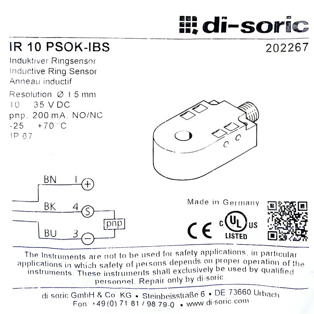 Inductive ring sensor IR 10 PSOK-IBS 