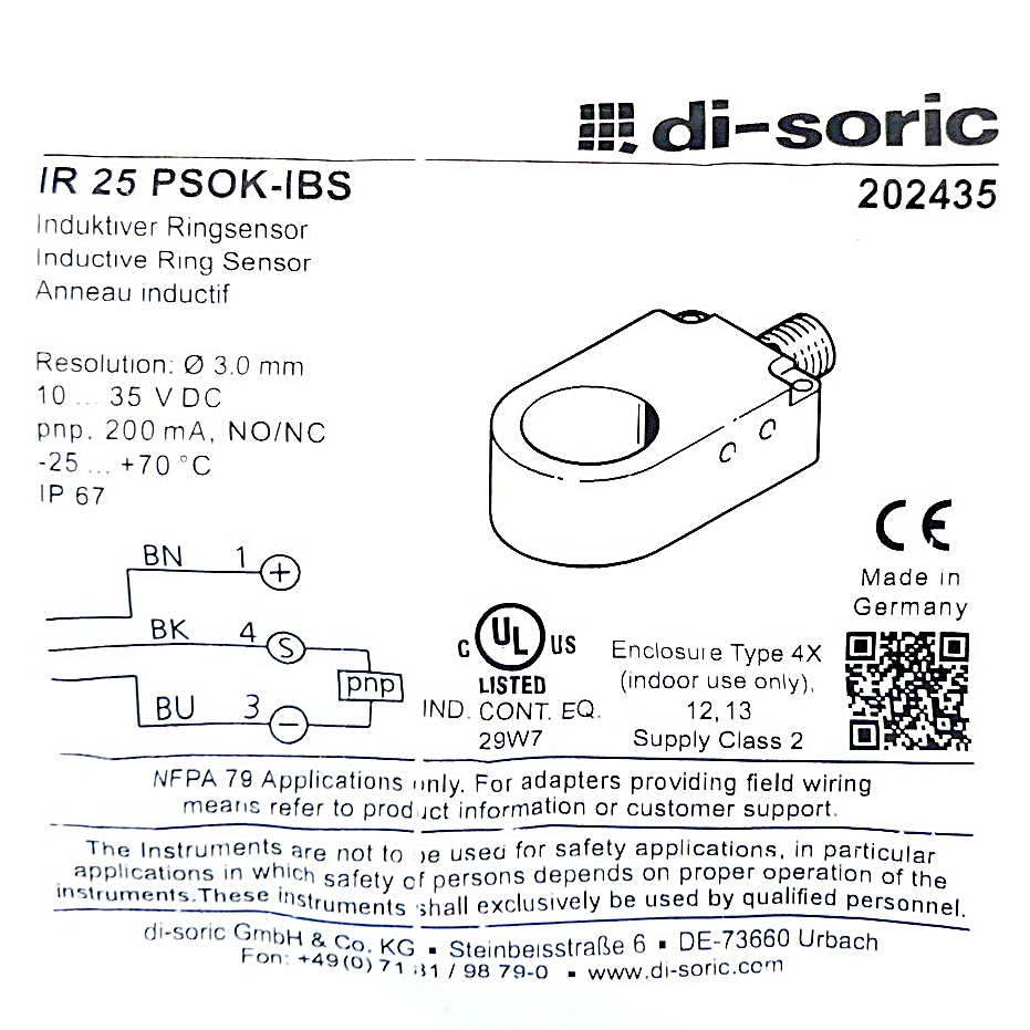 Induktiver Ringsensor IR 25 PSOK-IBS 
