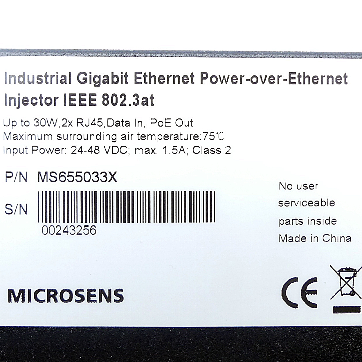 Industrial Gigabit Ethernet Power -over- Ethernet Injektor IEEE 802.3at 