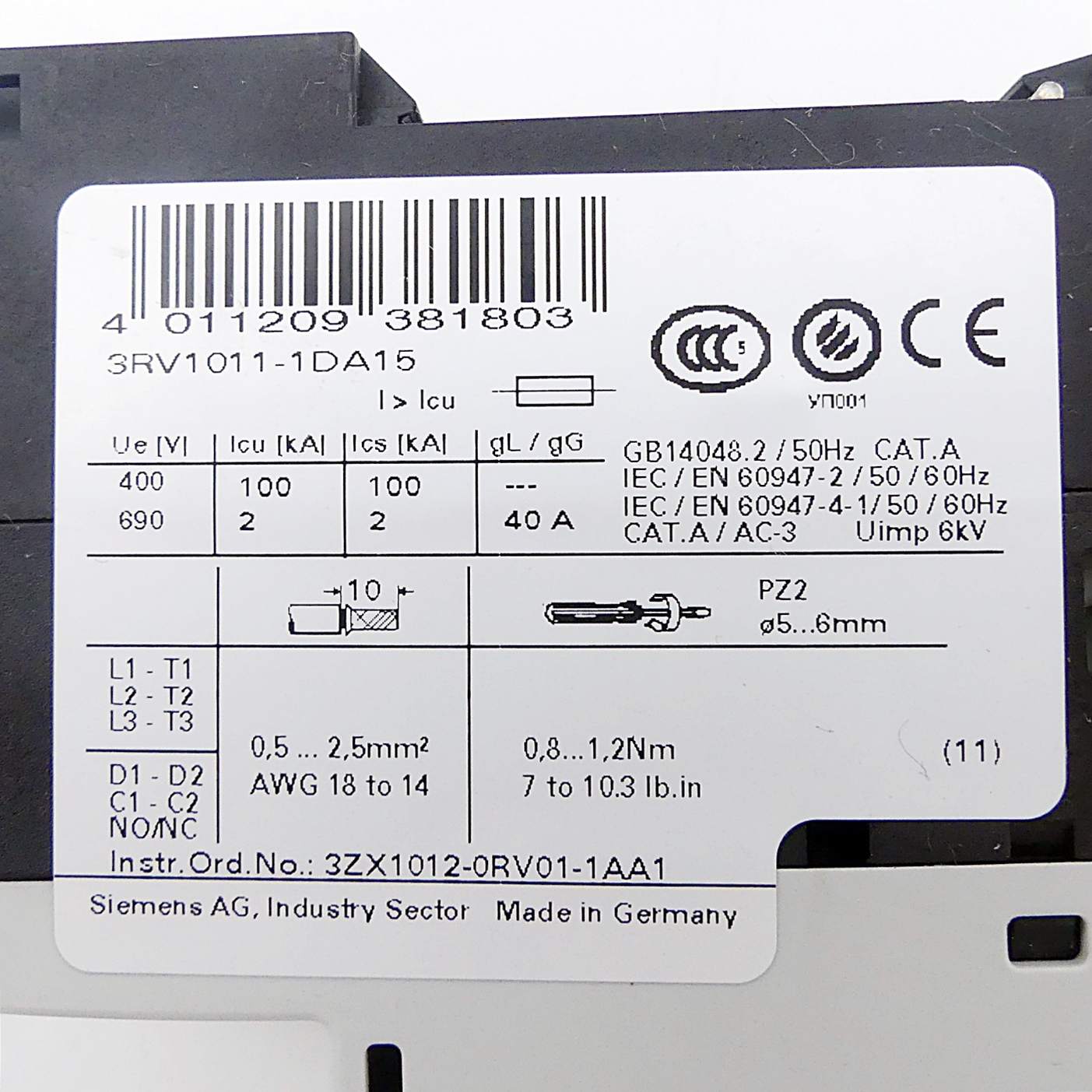 Leistungsschalter 3RV1011-1DA15