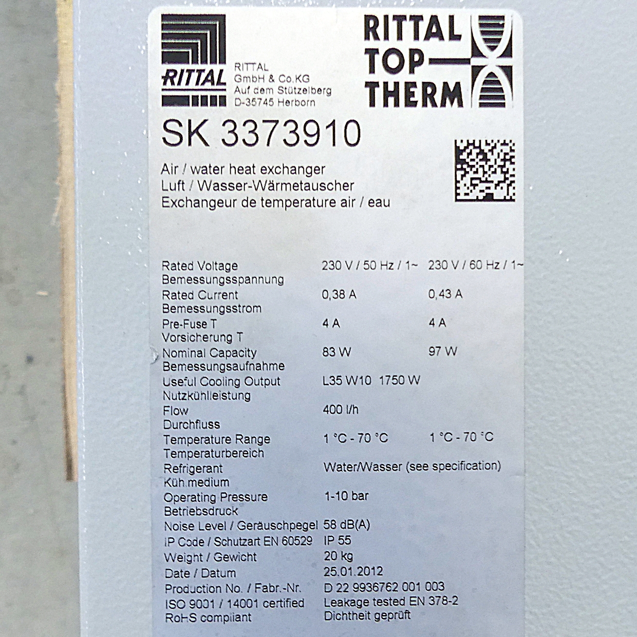 air/water heat exchanger