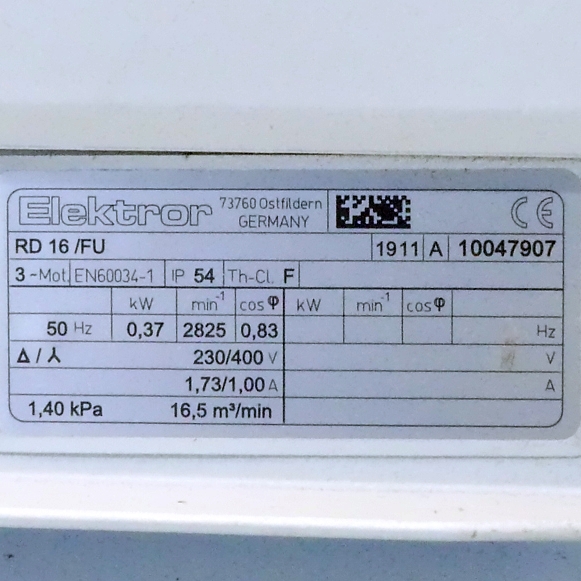 Centrifugal medium pressure fan RD 16 