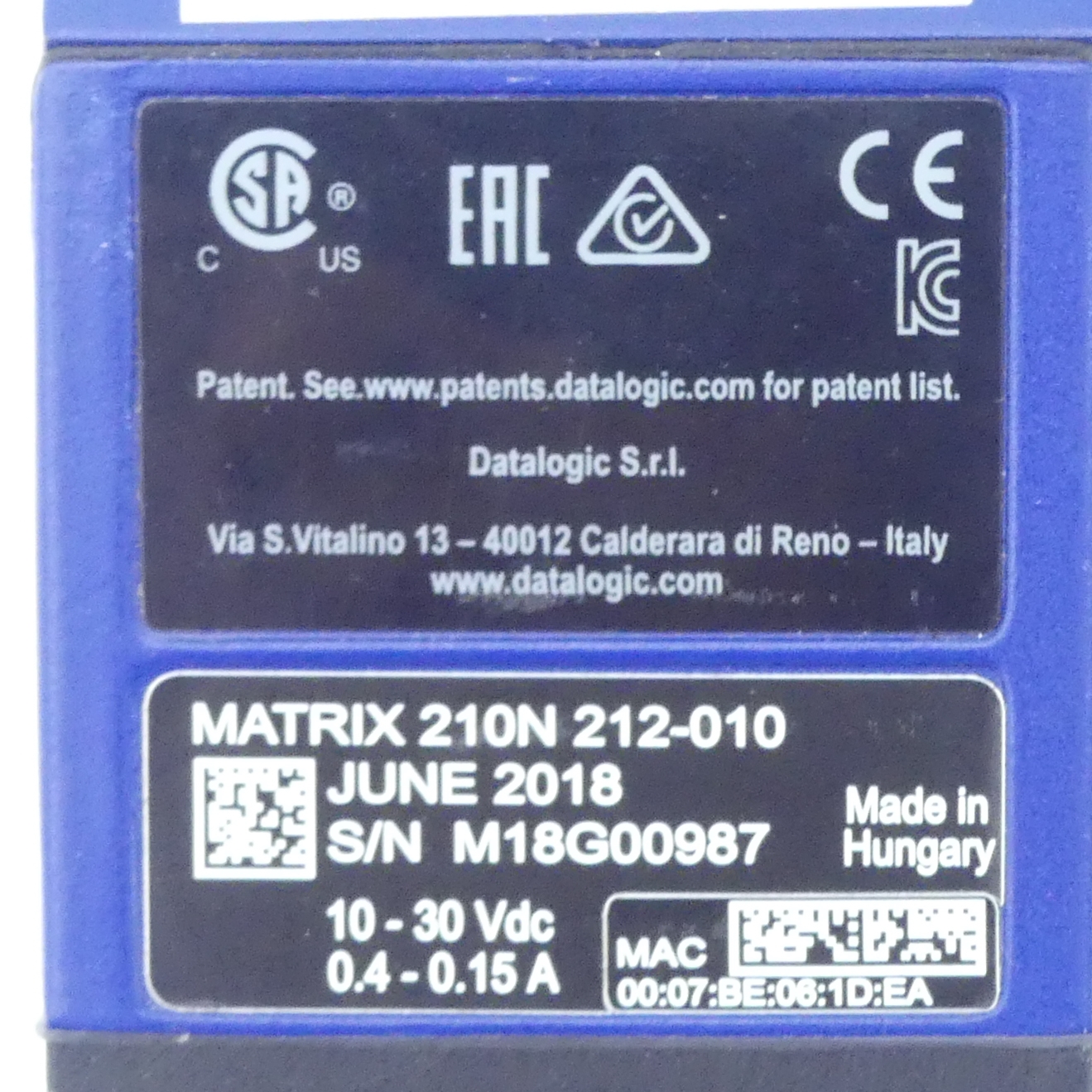 Ultra-kompakter industrieller 2D-Codeleser MATRIX 210N 212-010 WVGA-MED-90-ETH-ST 