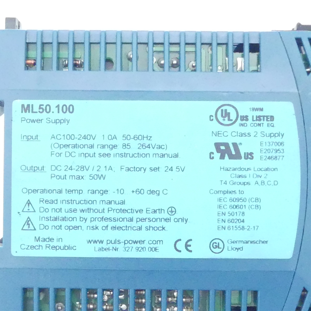 DIN rail power supply ML50.100 