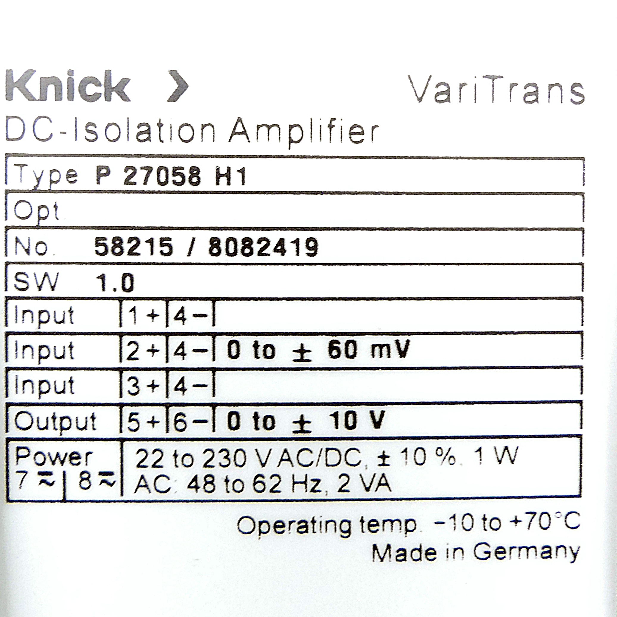 DC-Isolation Amplifier P 270598 H1