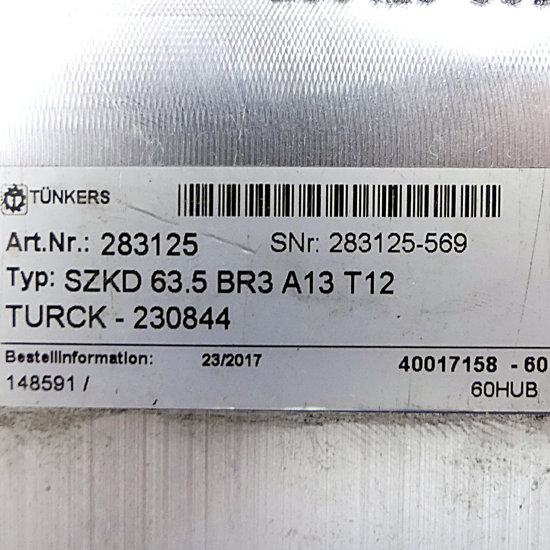 Pneumatic cylinder SZKD 63.5 BR3 A13 T12 