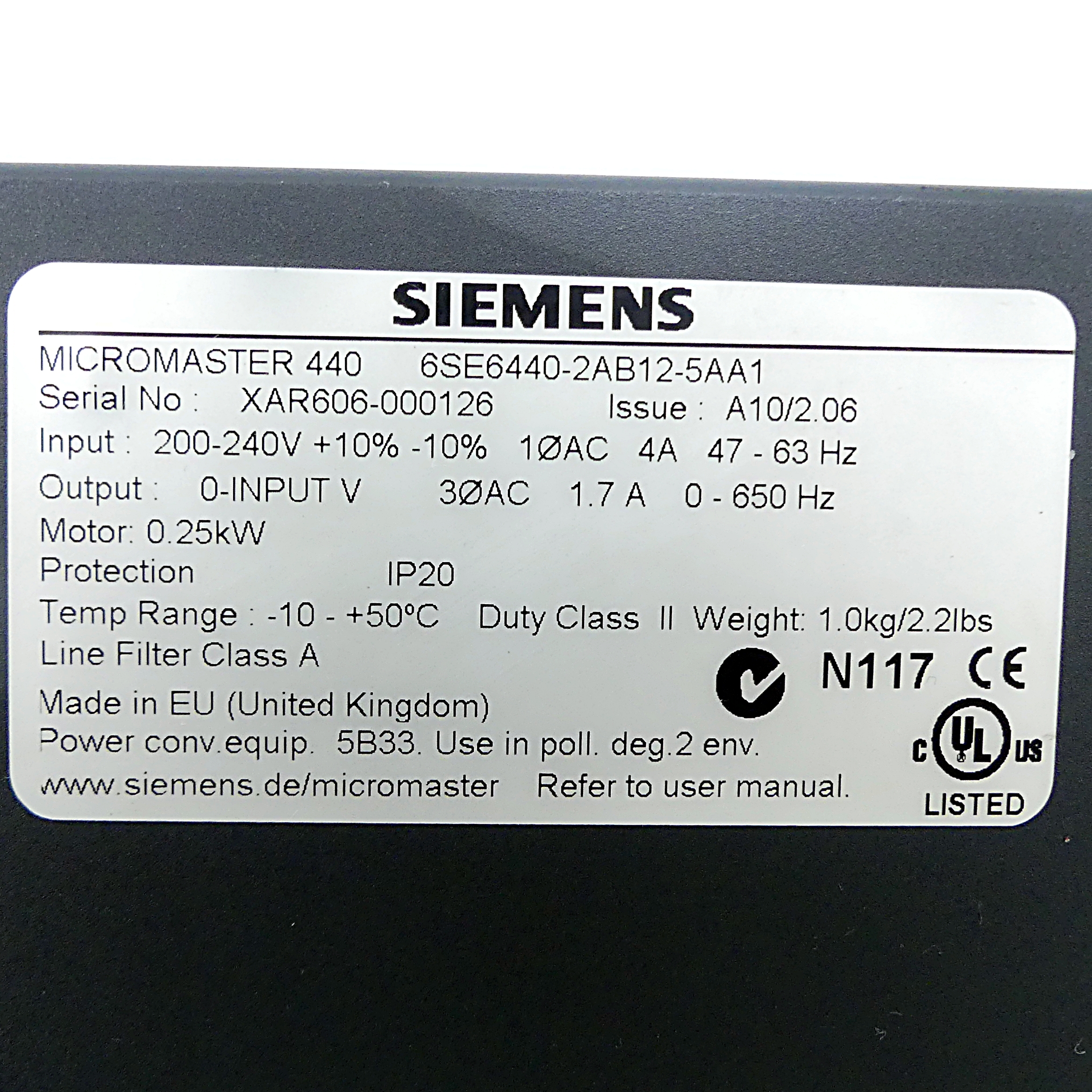 MICROMASTER 440 with built-in Class A filter 