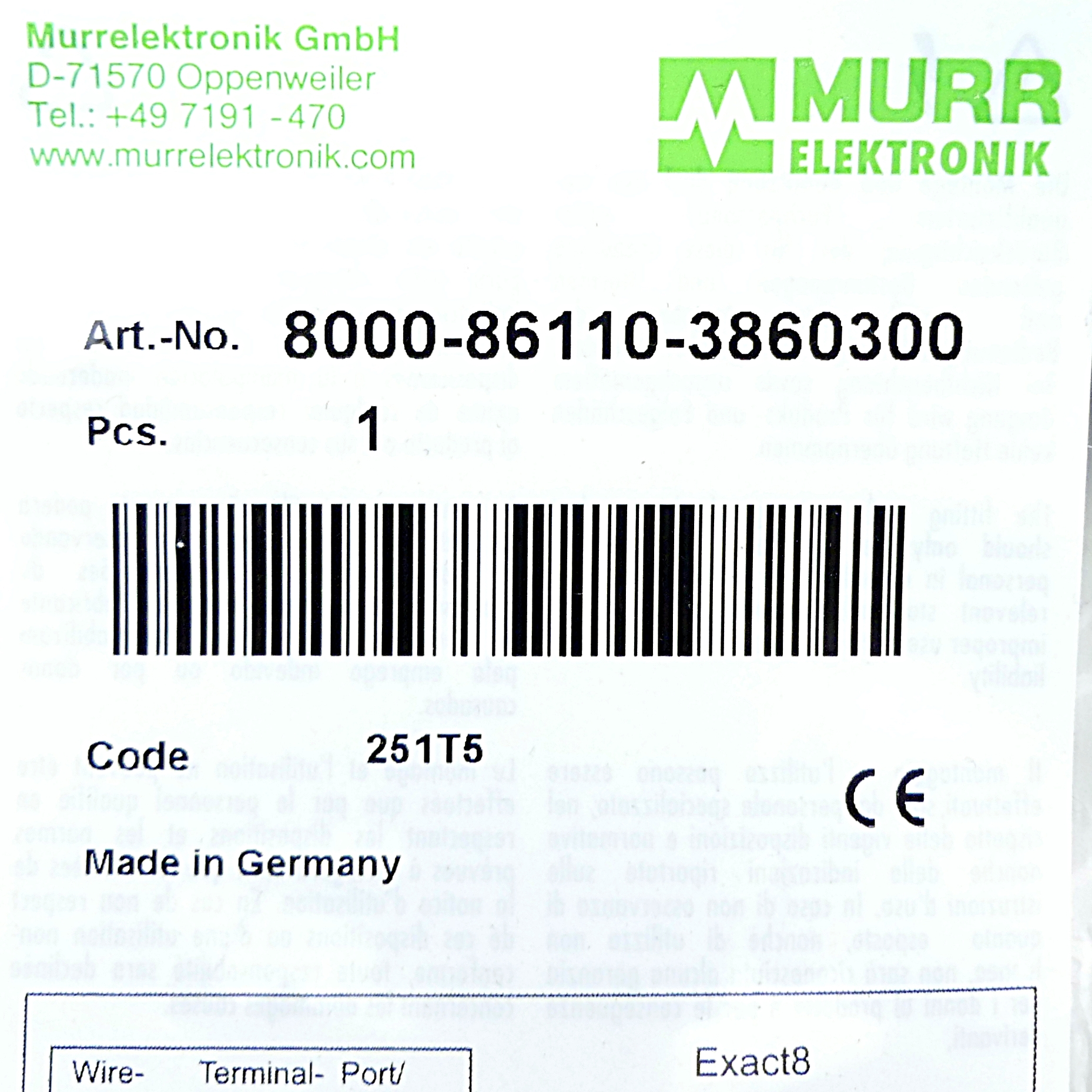 Exact8, 6xM8, 4-pin, fixed connection 