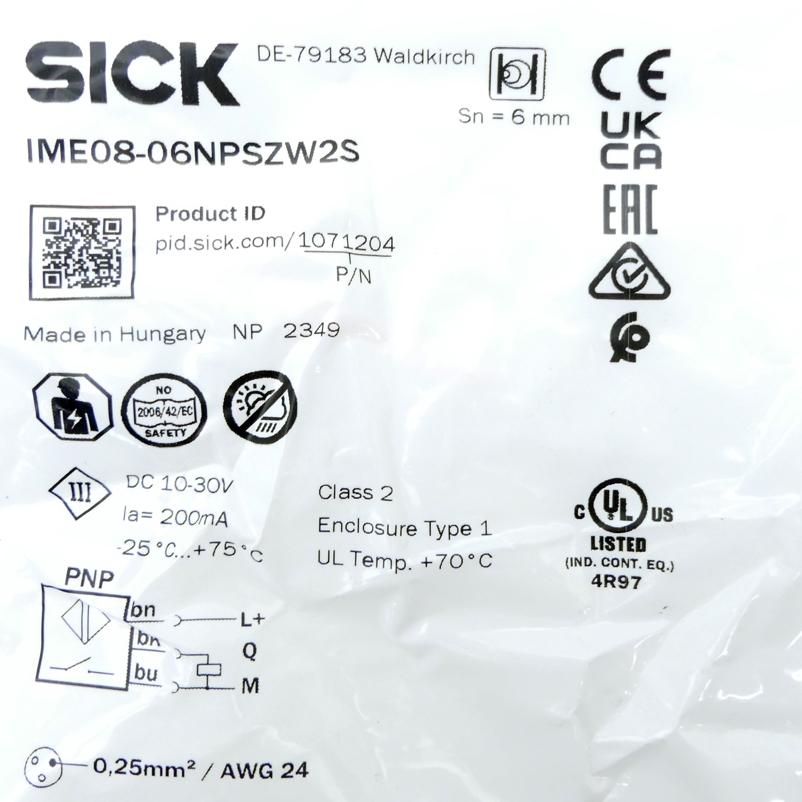 Inductive sensor IME08-06NPSZW2S