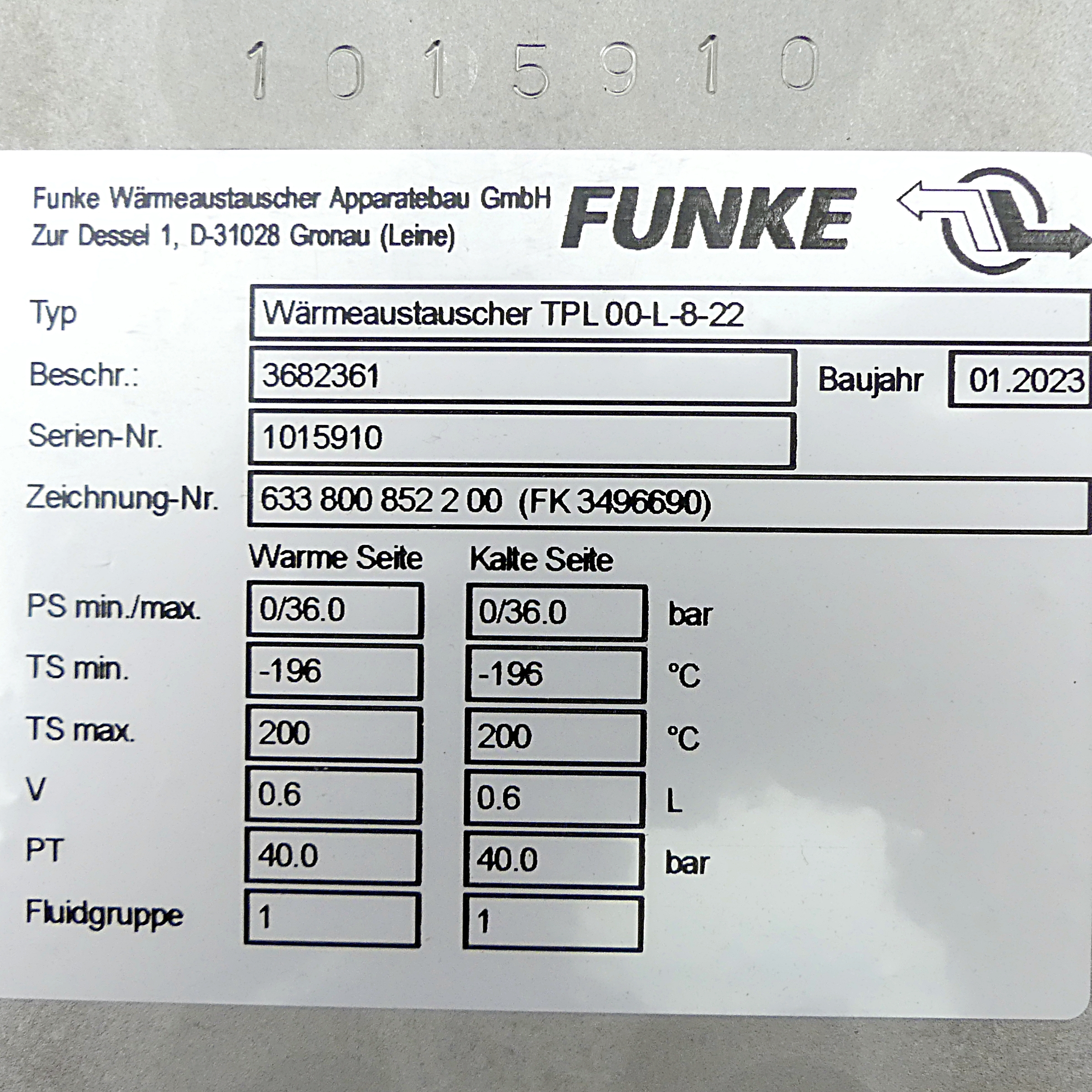 Heat exchanger TPL00-L-8-22