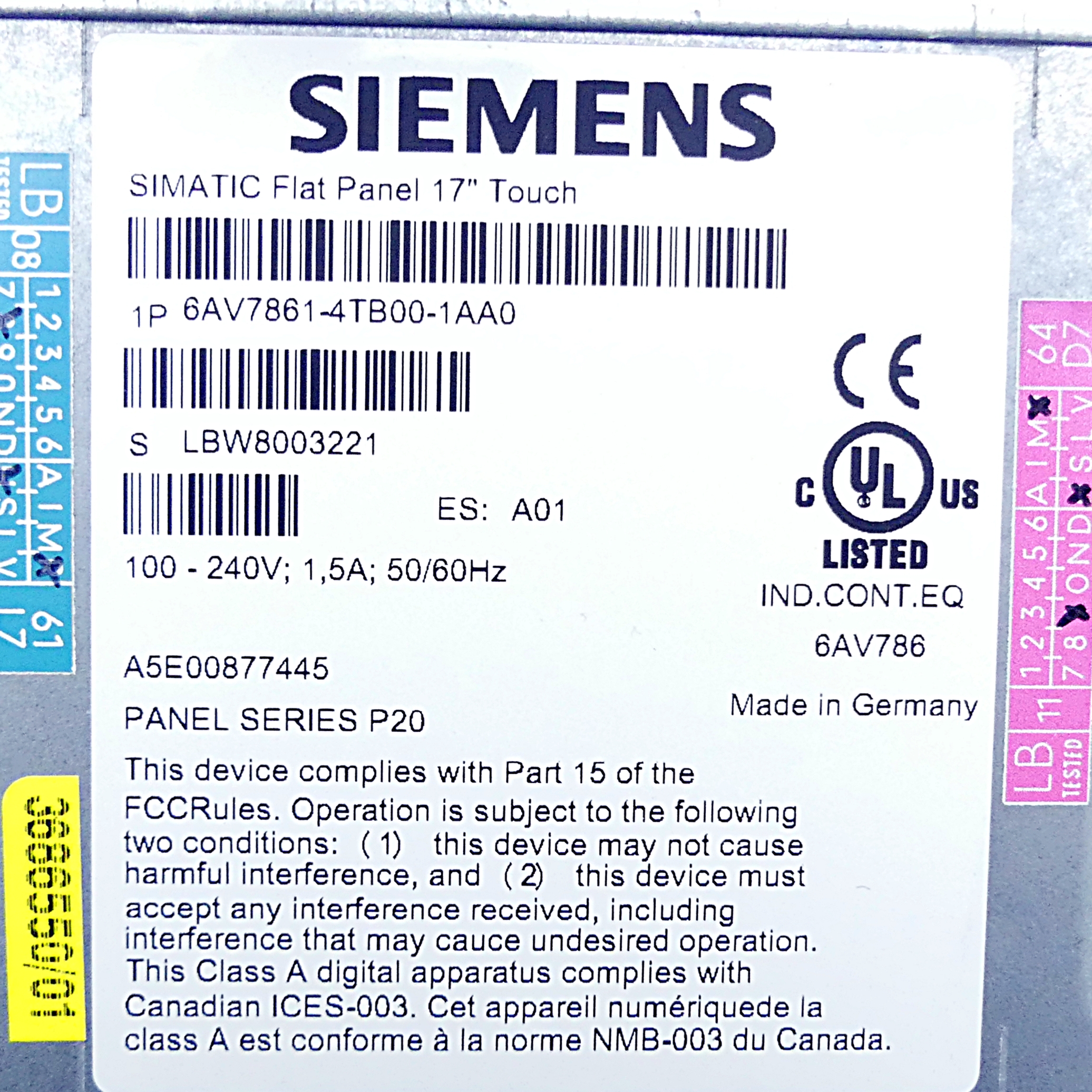 SIMATIC Flat Panel 17T 17-Zoll Touch TFT-Bildschirm