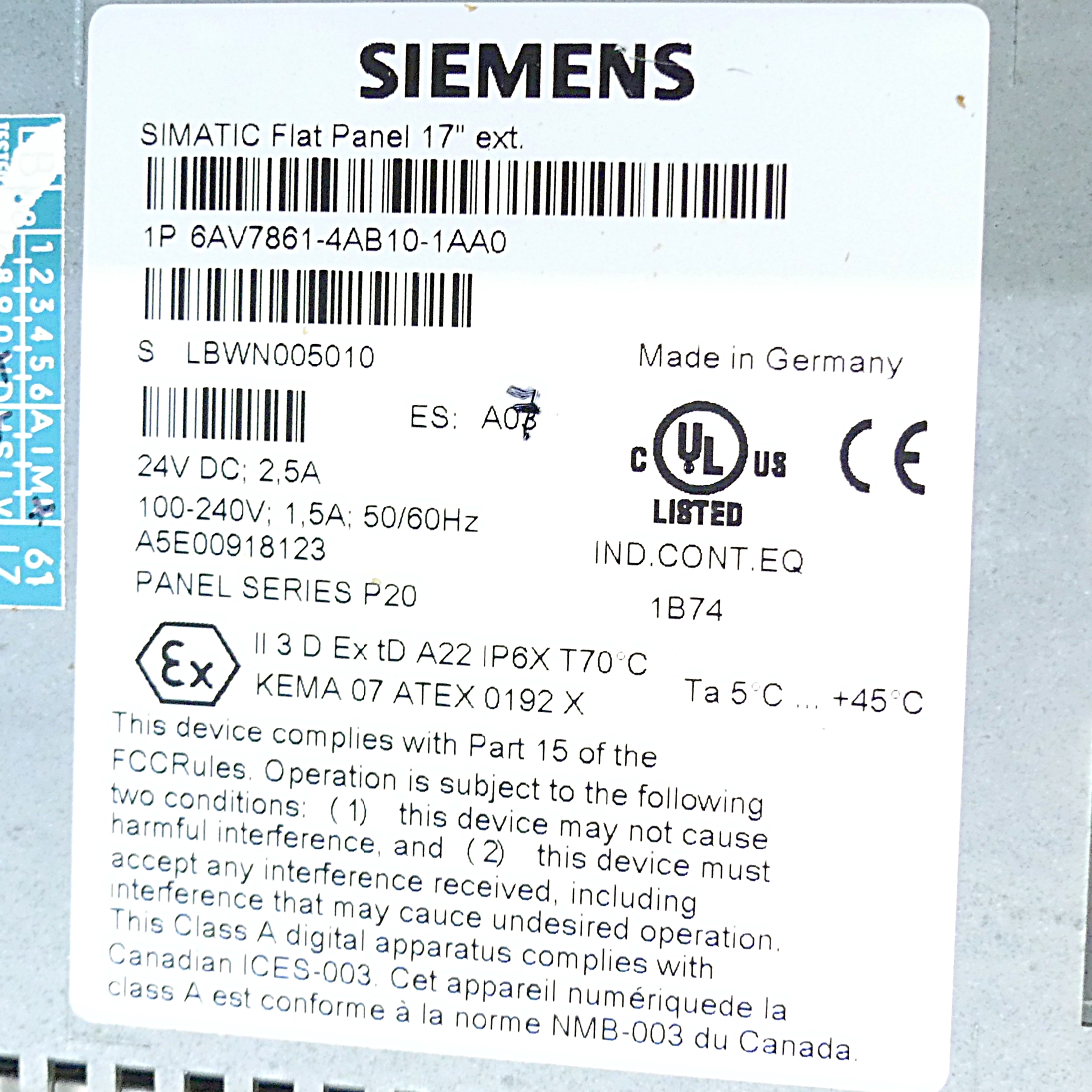 SIMATIC Flat Panel 17 extended 17-Zoll TFT-Bildschirm 