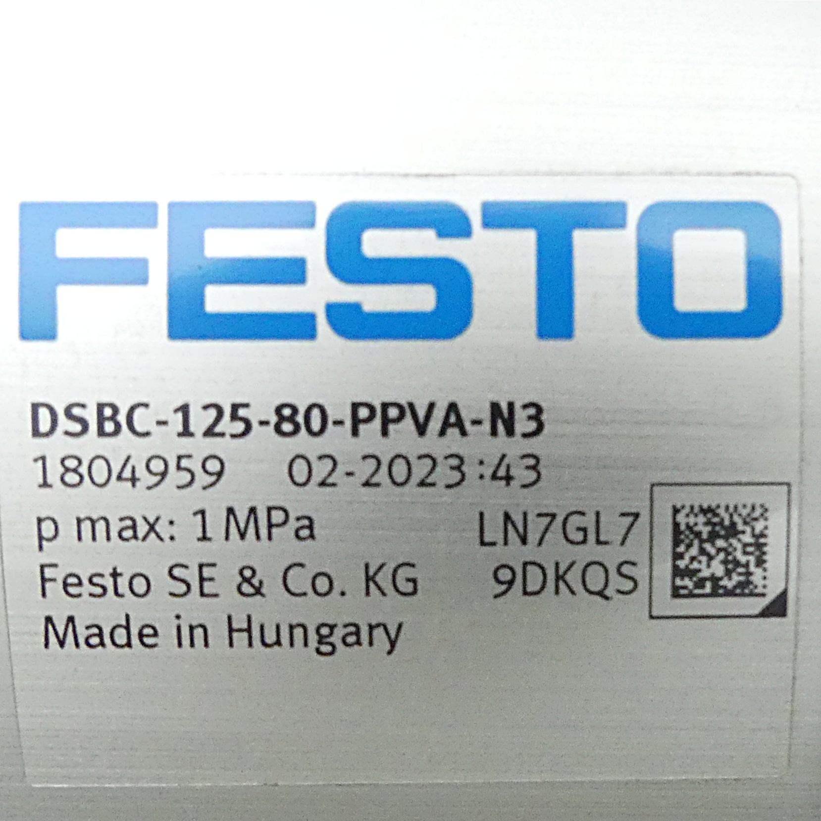 Standard cylinder DSBC-125-80-PPVA-N3