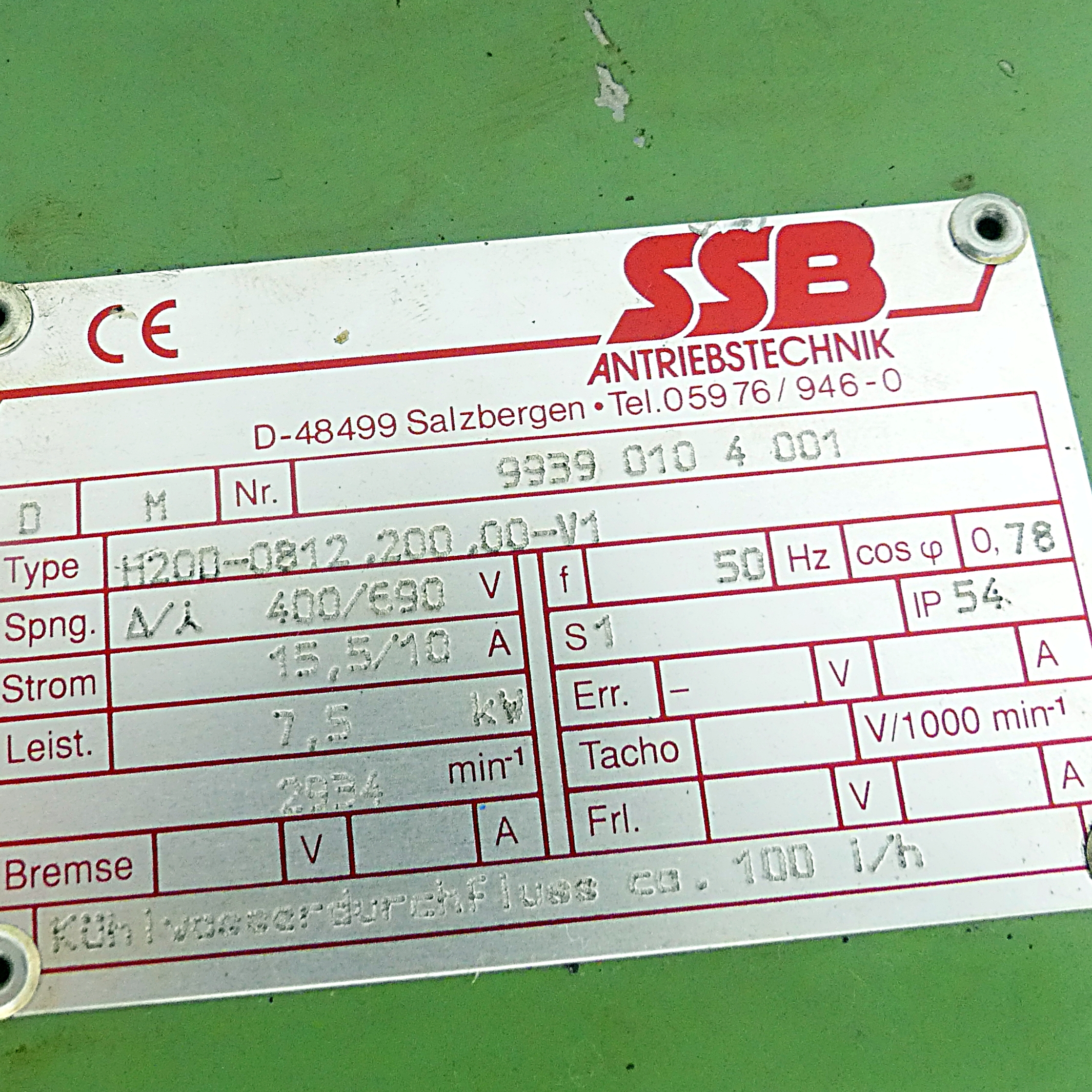 Wassergekühlter Drehstrommotor H20D-0812.200.00-V1