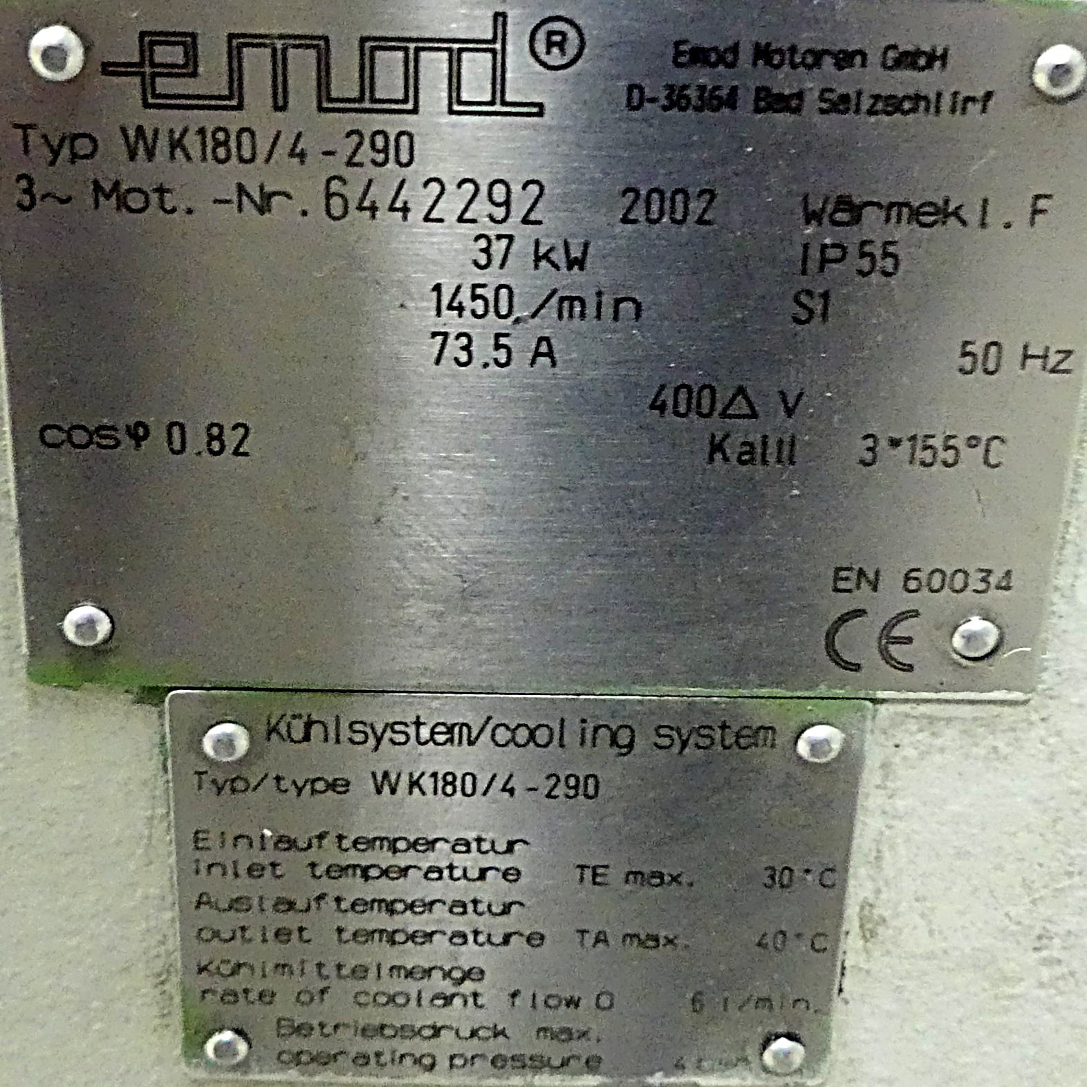 Wassergekühlter Drehstrommotor WK180/4-290 