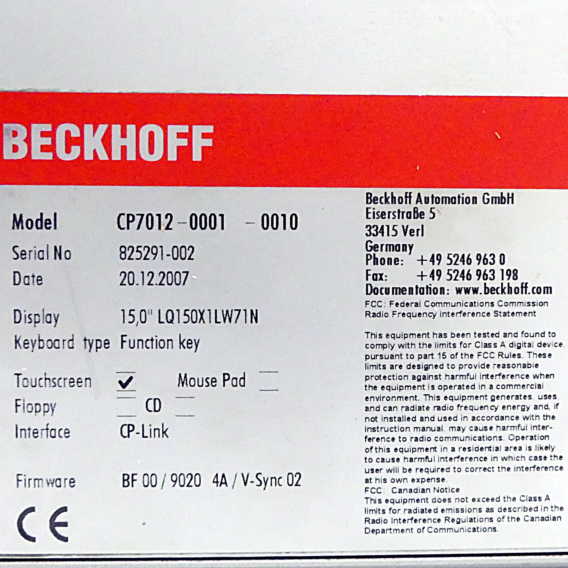 BEDIENFELD 15 ZOLL TFT DISPLAY HMI TOUCHSCREEN 