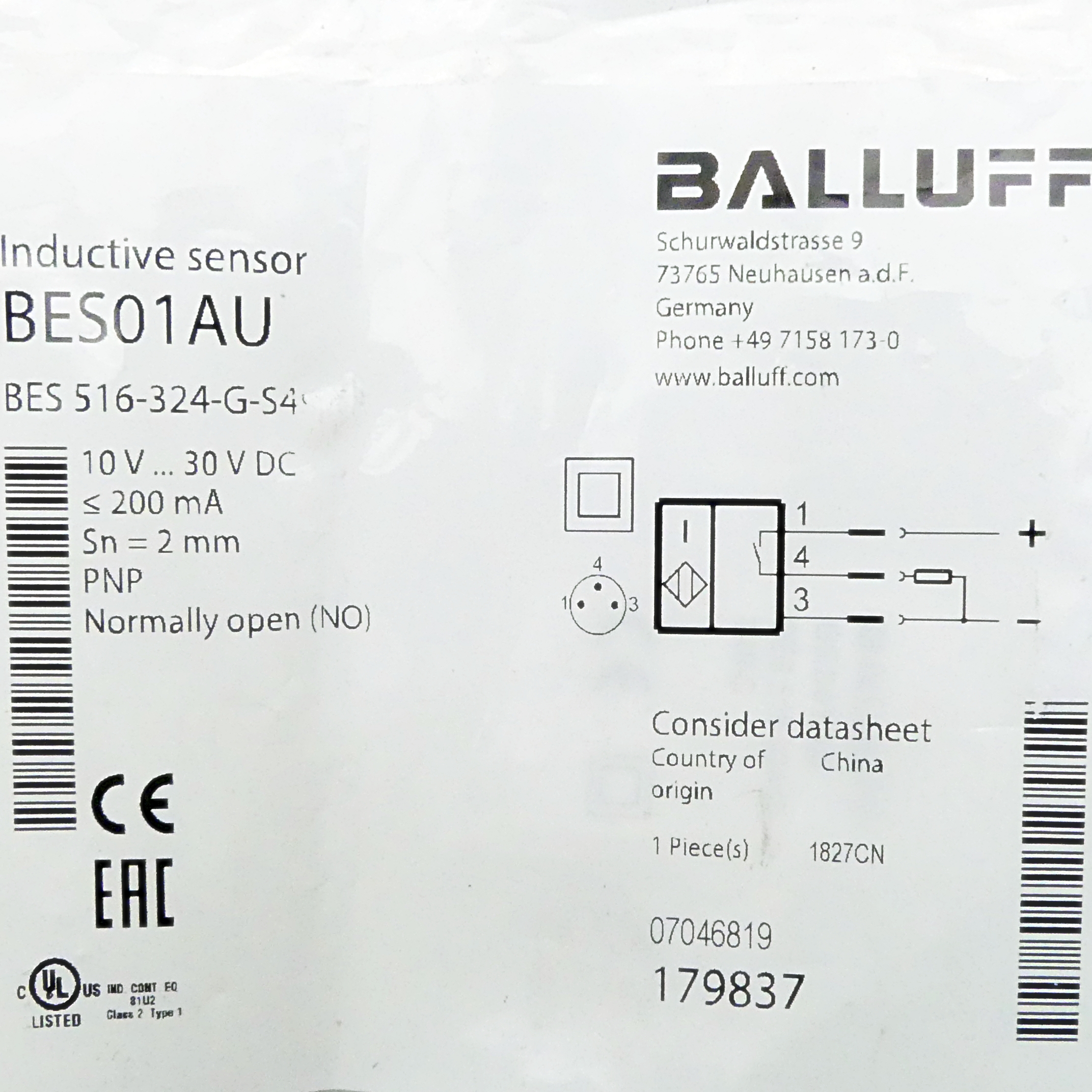 Induktiver Sensor BES01AU 