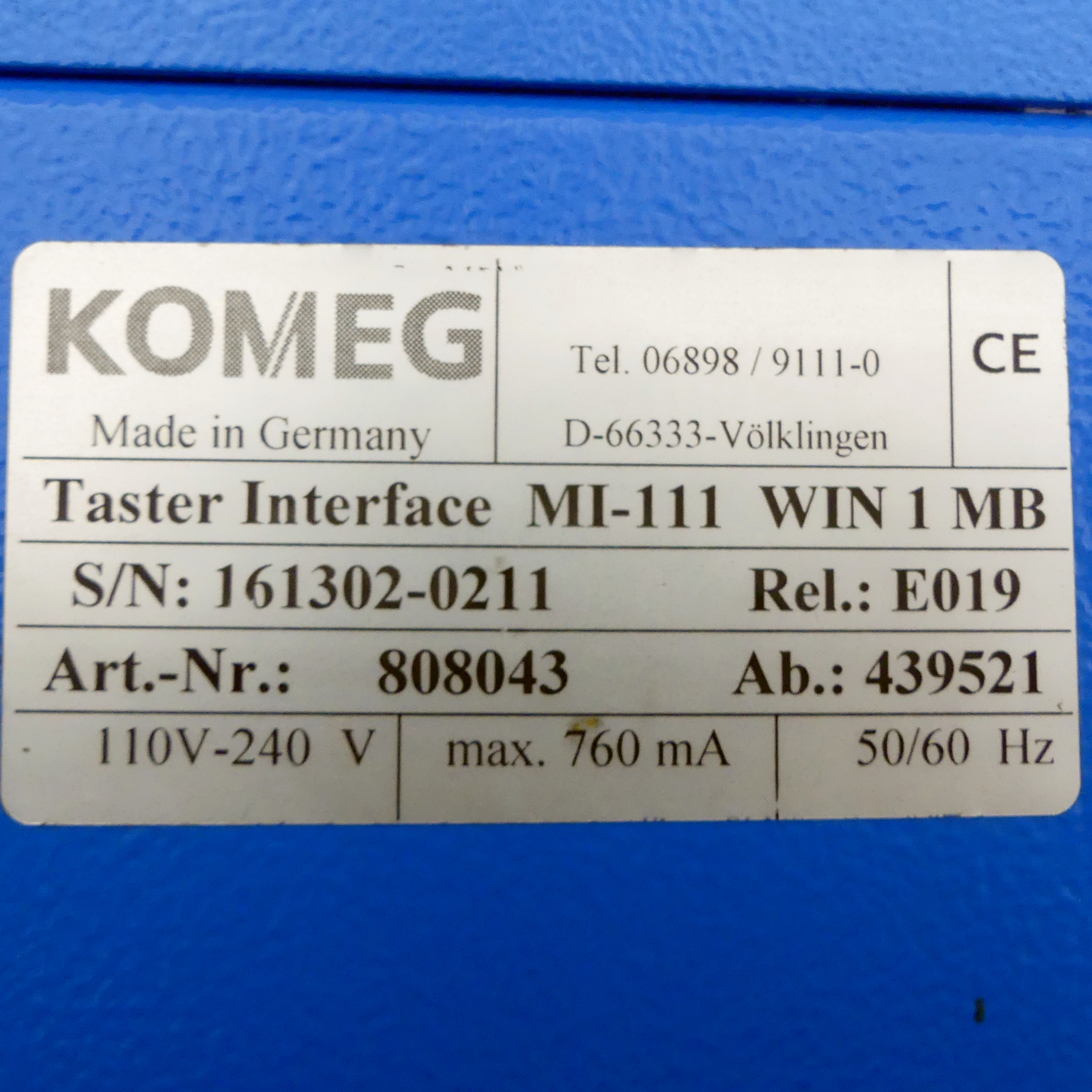 KOMEG Taster Interface MI-111 WIN 1 MB  