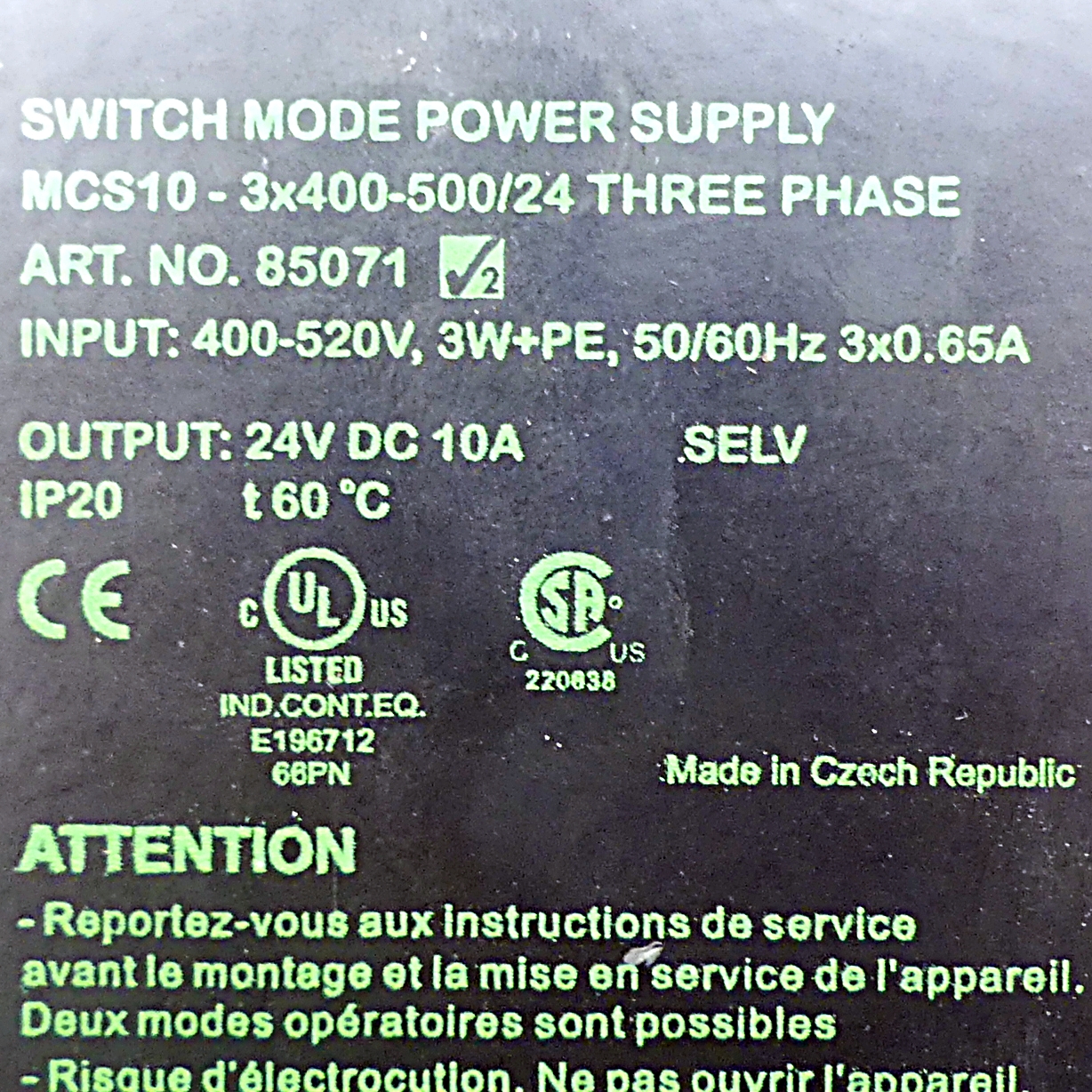 MCS Schaltnetzteil 3-phasig MCS 10-3X400-500/24 MIT PFC 