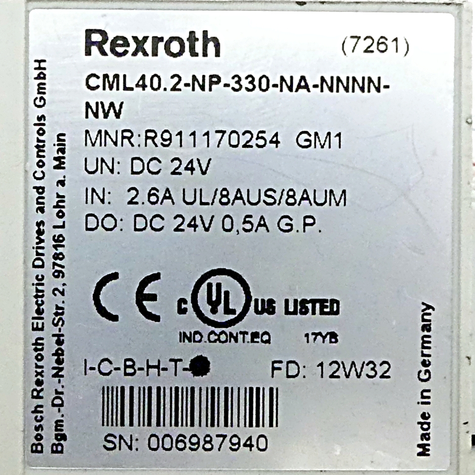 Indra Control control system CML40.2-NP-330-NA-NNNN-NW Used