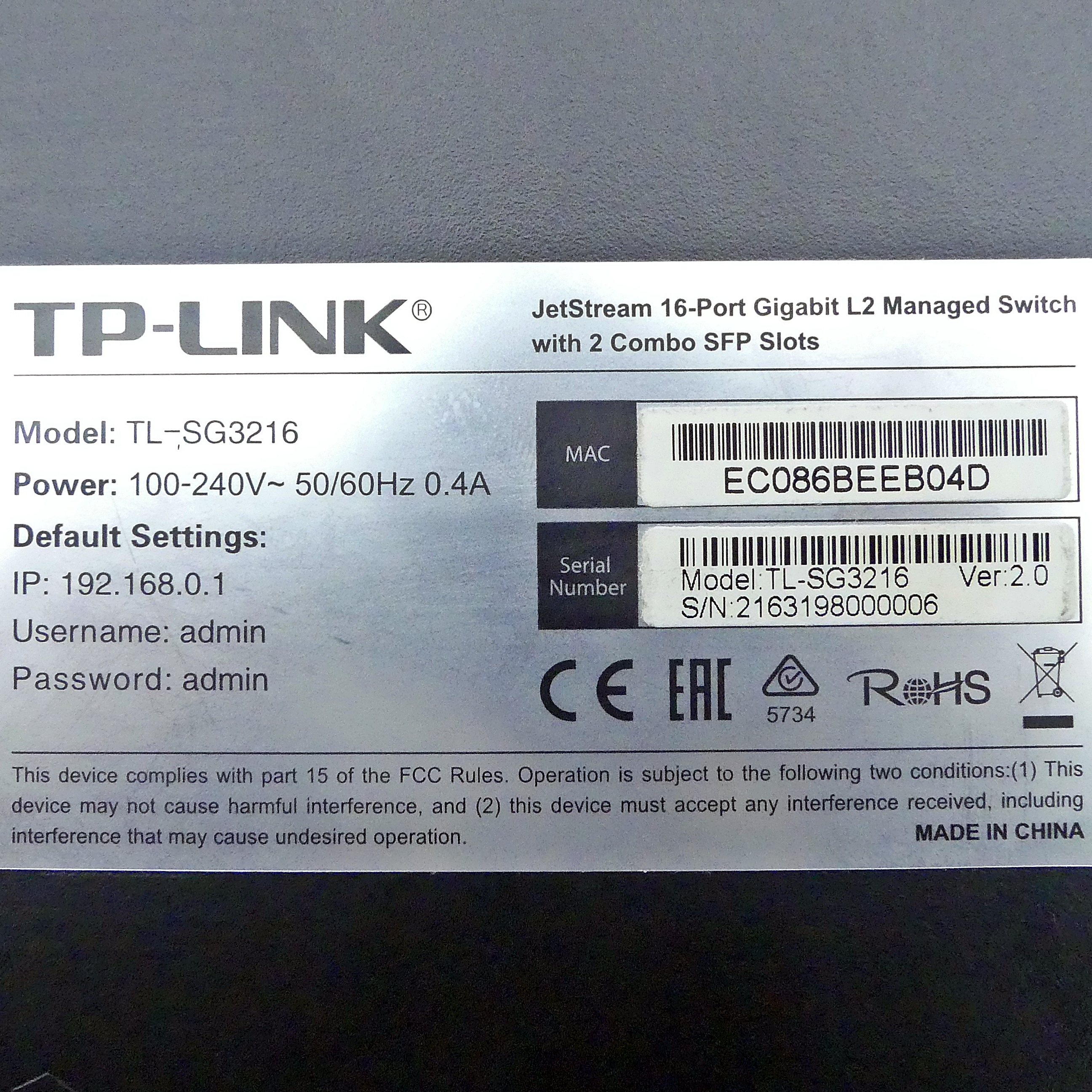 L2 Managed Switch JetStream 16-Port Gigabit  Refurbished