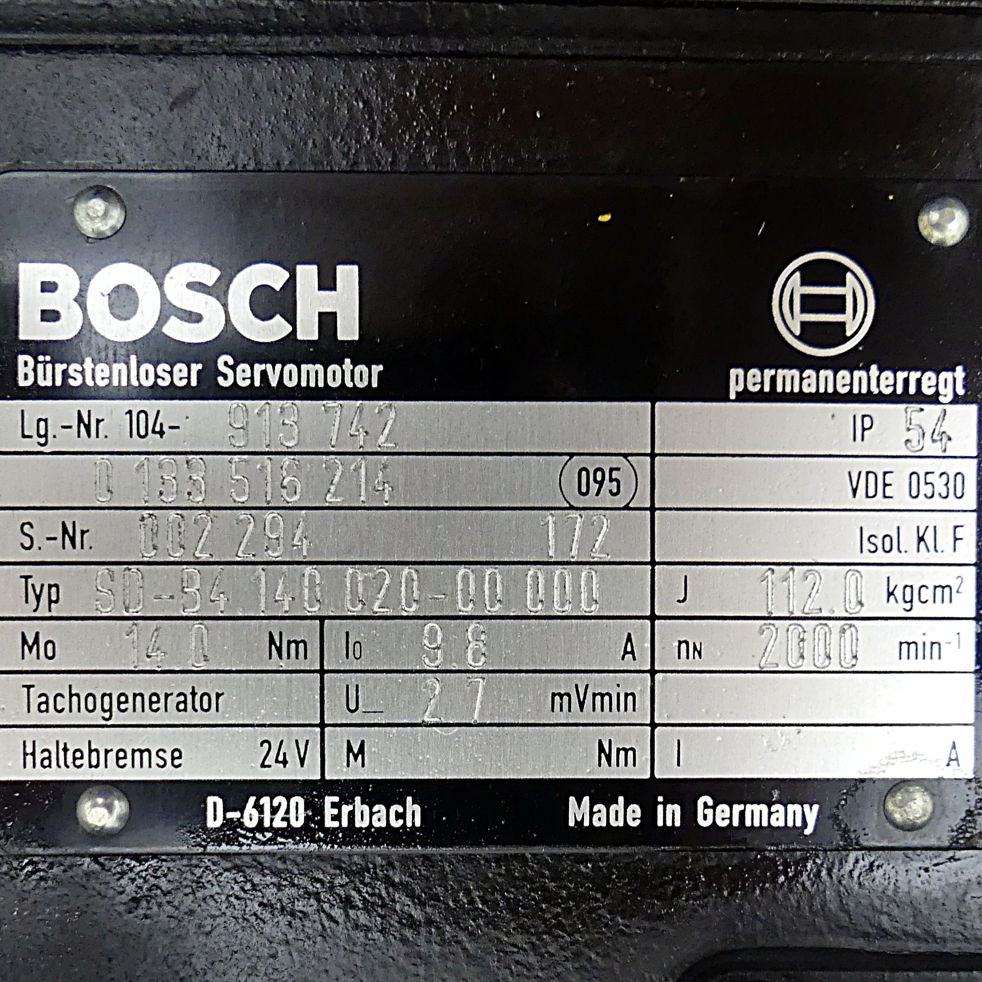 Bürstenloser Servomotor SD-B4 140 020-00.000 Gebraucht