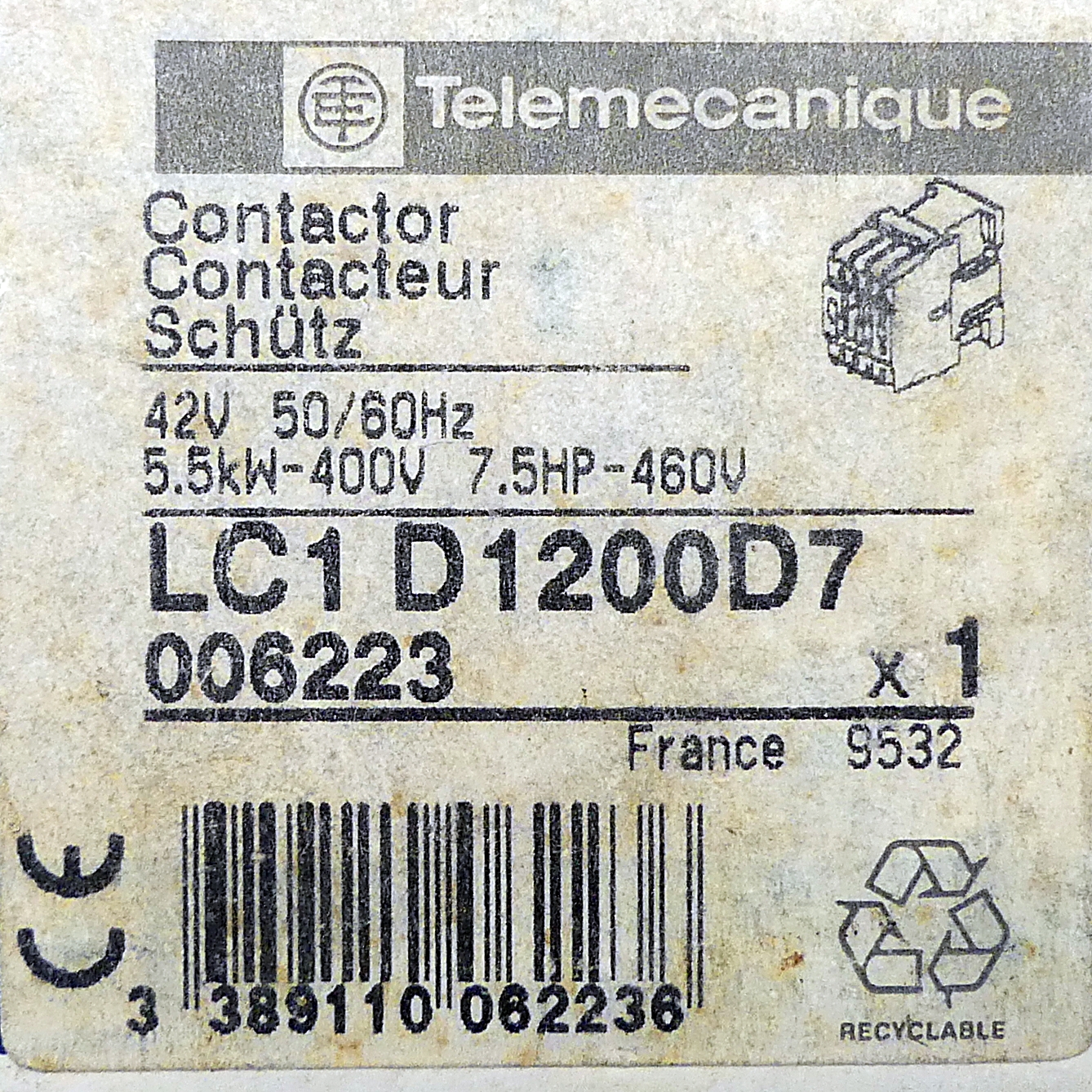 Contactor LC1 D1200D7  New FS