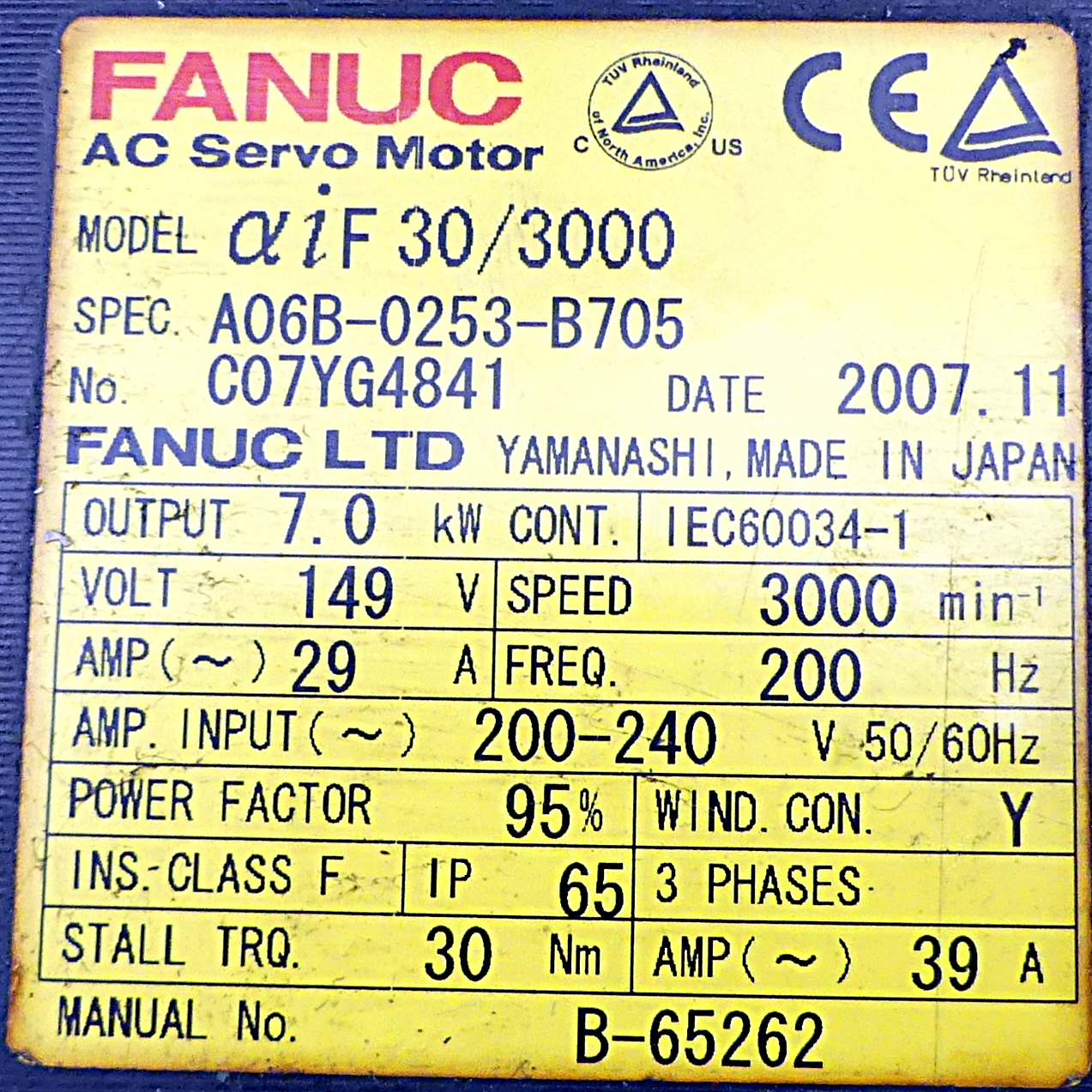 AC Servo Motor αiF 30/3000 Gebraucht