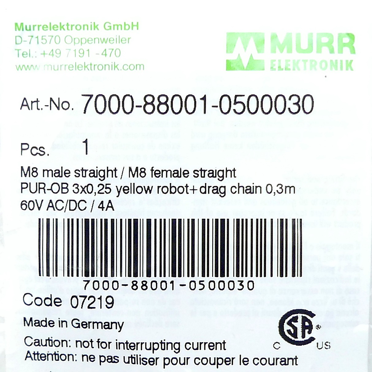 M8 St. 0° / M8 Bu. 0° A-Code.  
