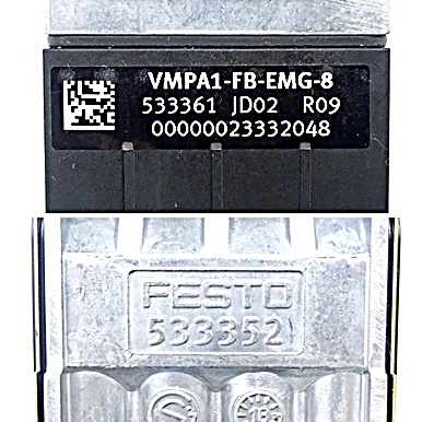 Anschlussplatte VMPA1-FB-AP-4-1 mit Elektronikmodul VMPA1-FB-EMG-8 