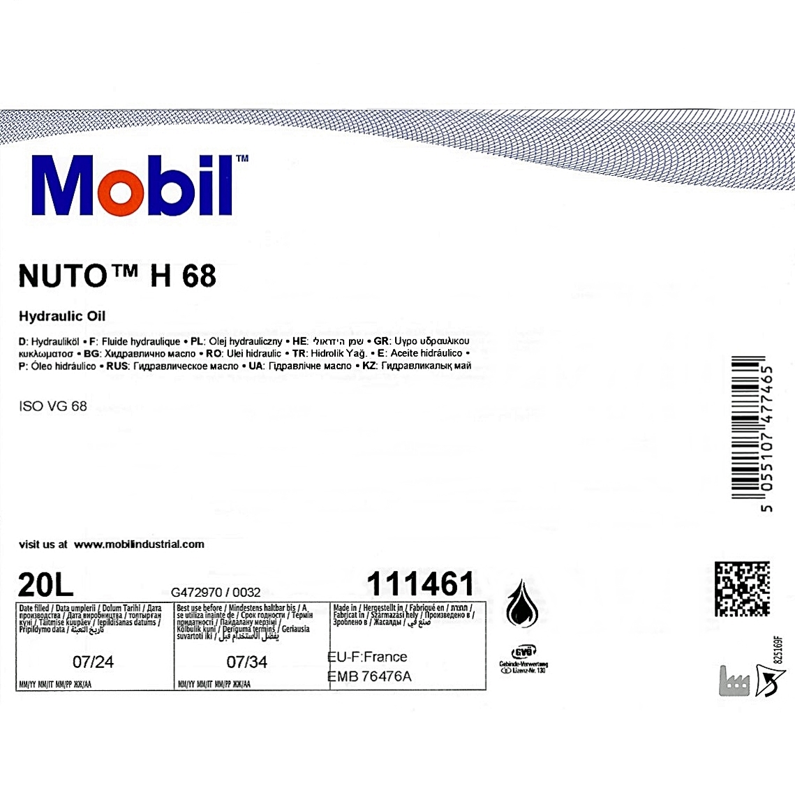 Hydraulic oil Nuto H 68 20 liters 