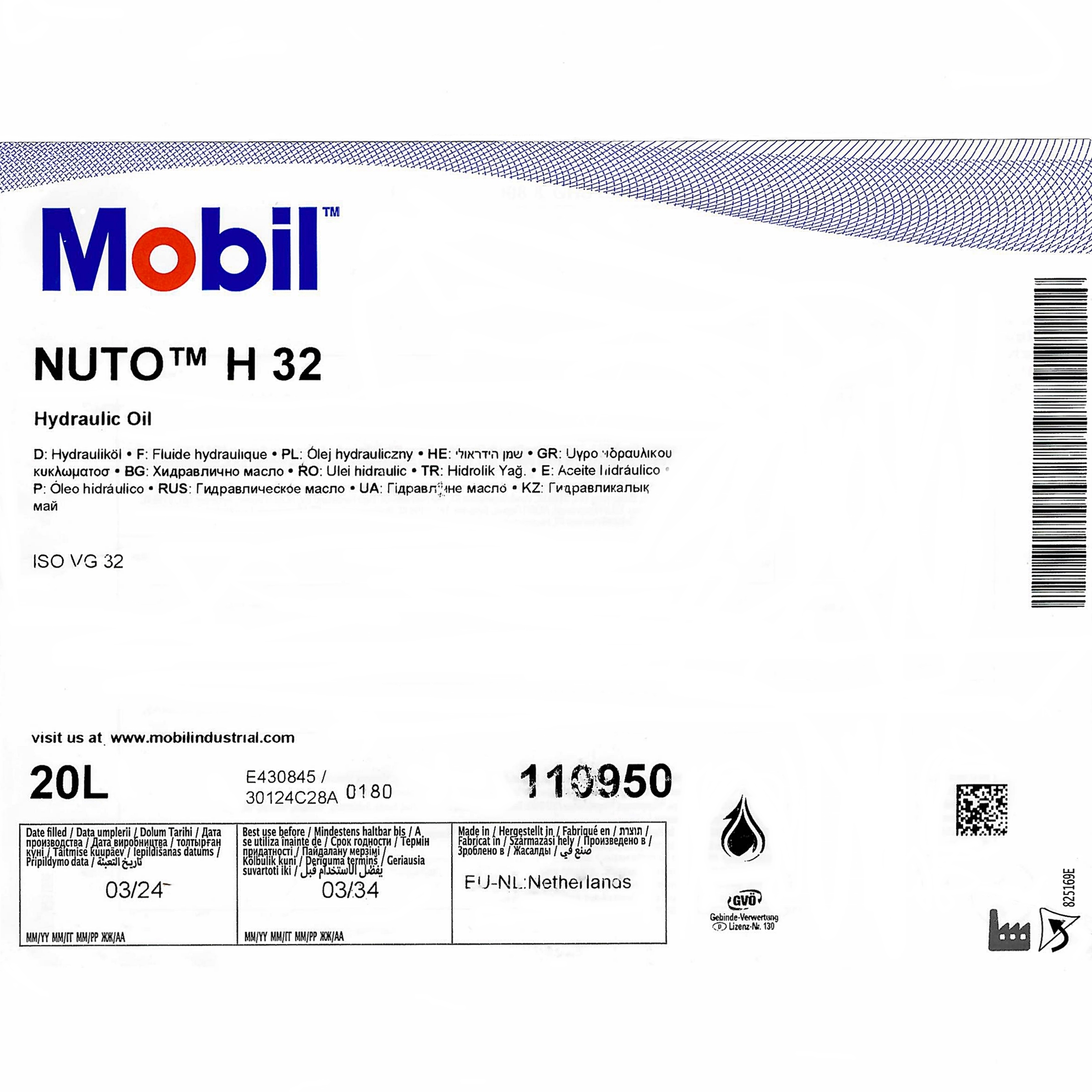 Hydraulic oil Nuto H 32 20 liters 